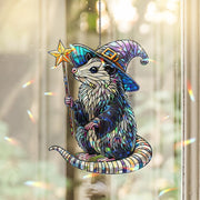 Witchy Opossum Hologram Window Hanging, Quirky Wizard Possum Suncatcher, Perfect Gift for Witchy Home Decor, possum lover gift