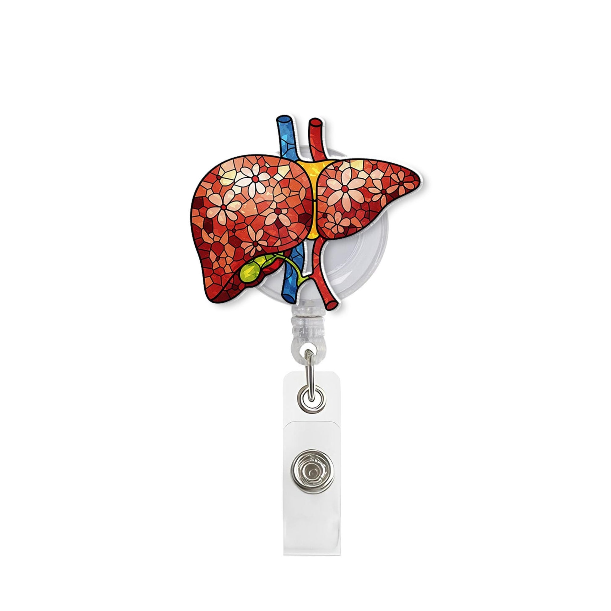 Floral Liver Badge Reel, Gastroenterologist Gift, Rn Nurse ID holder, Nurse Gift Idea, Doctor Badge Reel, Medical ID Holder, Retractable