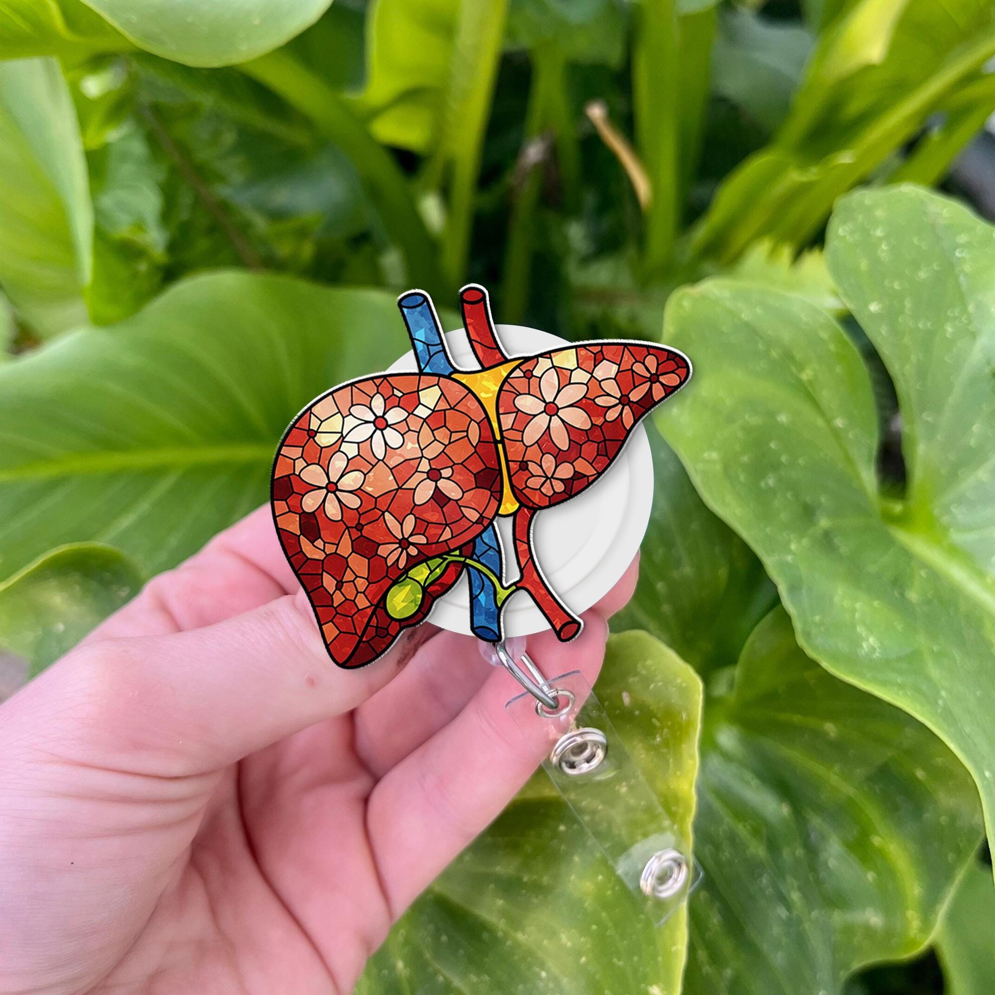 Floral Liver Badge Reel, Gastroenterologist Gift, Rn Nurse ID holder, Nurse Gift Idea, Doctor Badge Reel, Medical ID Holder, Retractable