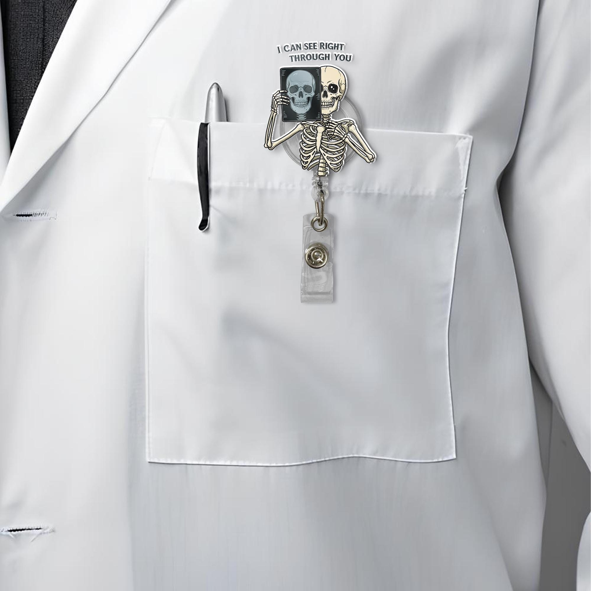 Funny X-Ray Badge Reel, Rad Tech Badge Reel, Skeleton Badge Holder, Radiology Tech Gift, Medical Imaging ID Clip, Xray Technician Badge