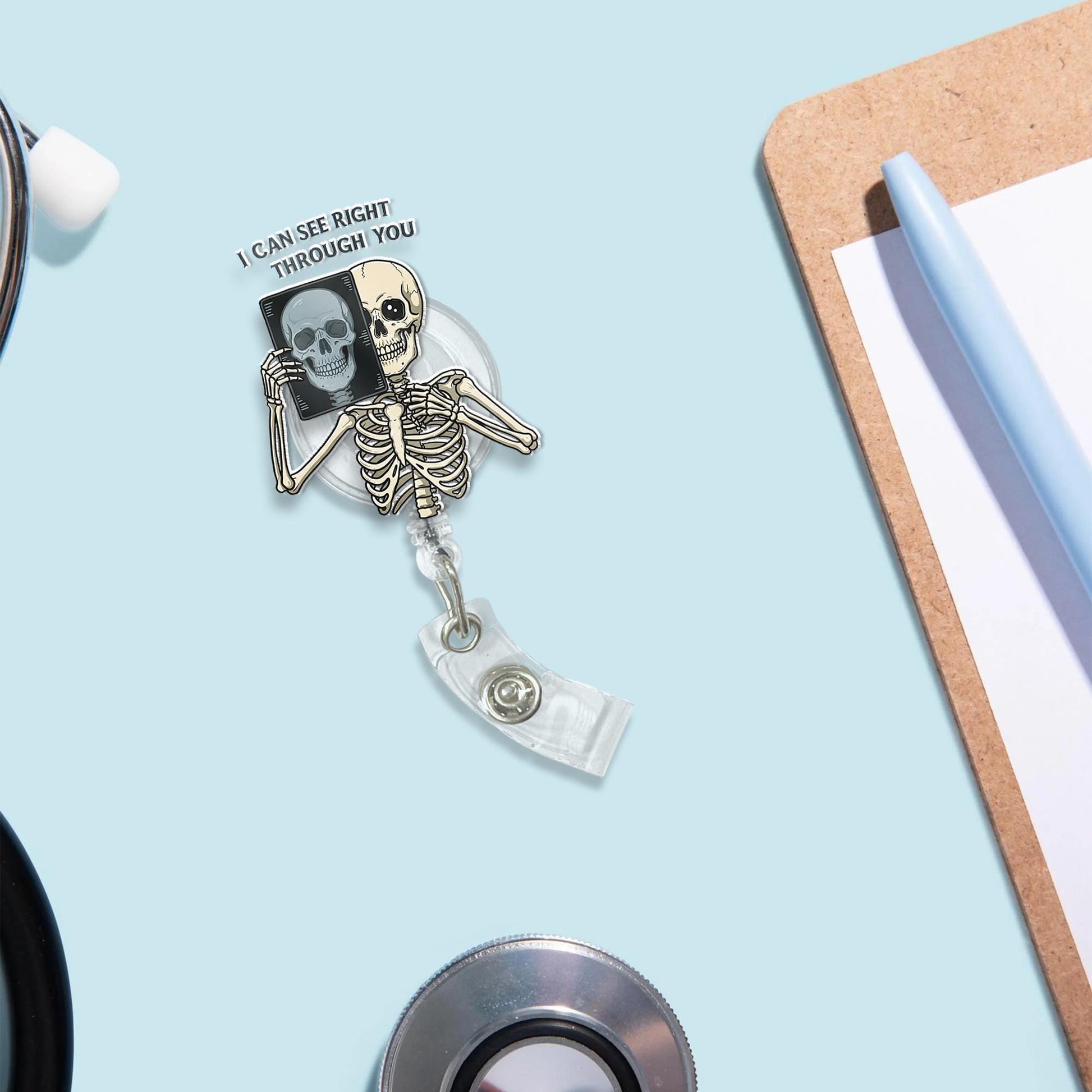 Funny X-Ray Badge Reel, Rad Tech Badge Reel, Skeleton Badge Holder, Radiology Tech Gift, Medical Imaging ID Clip, Xray Technician Badge