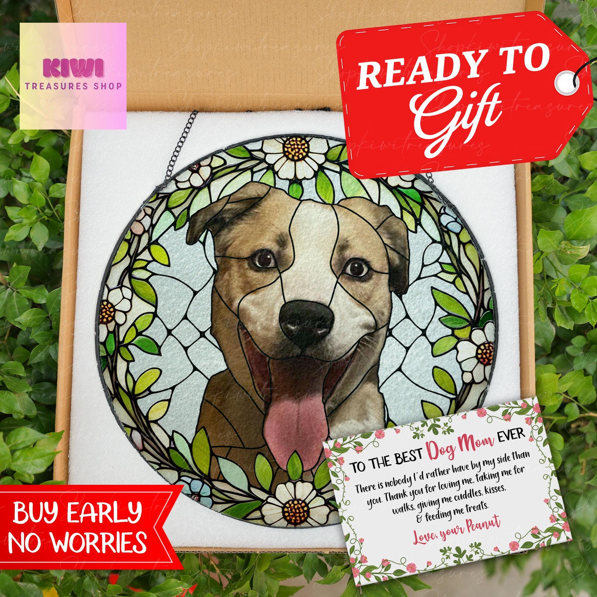Mother's day special gift 2025 - Custom Dog Portrait Glass Suncatcher, Glass Dog Memorial, Custom Dog Portrait from Photo, glass dog