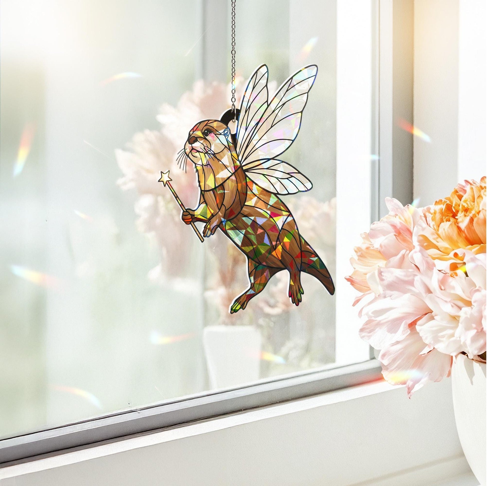 Hologram Fairy Otter Acrylic Window Hanging, Handcrafted otter decor,  window hanging, otter lover gift, fairy otter decor
