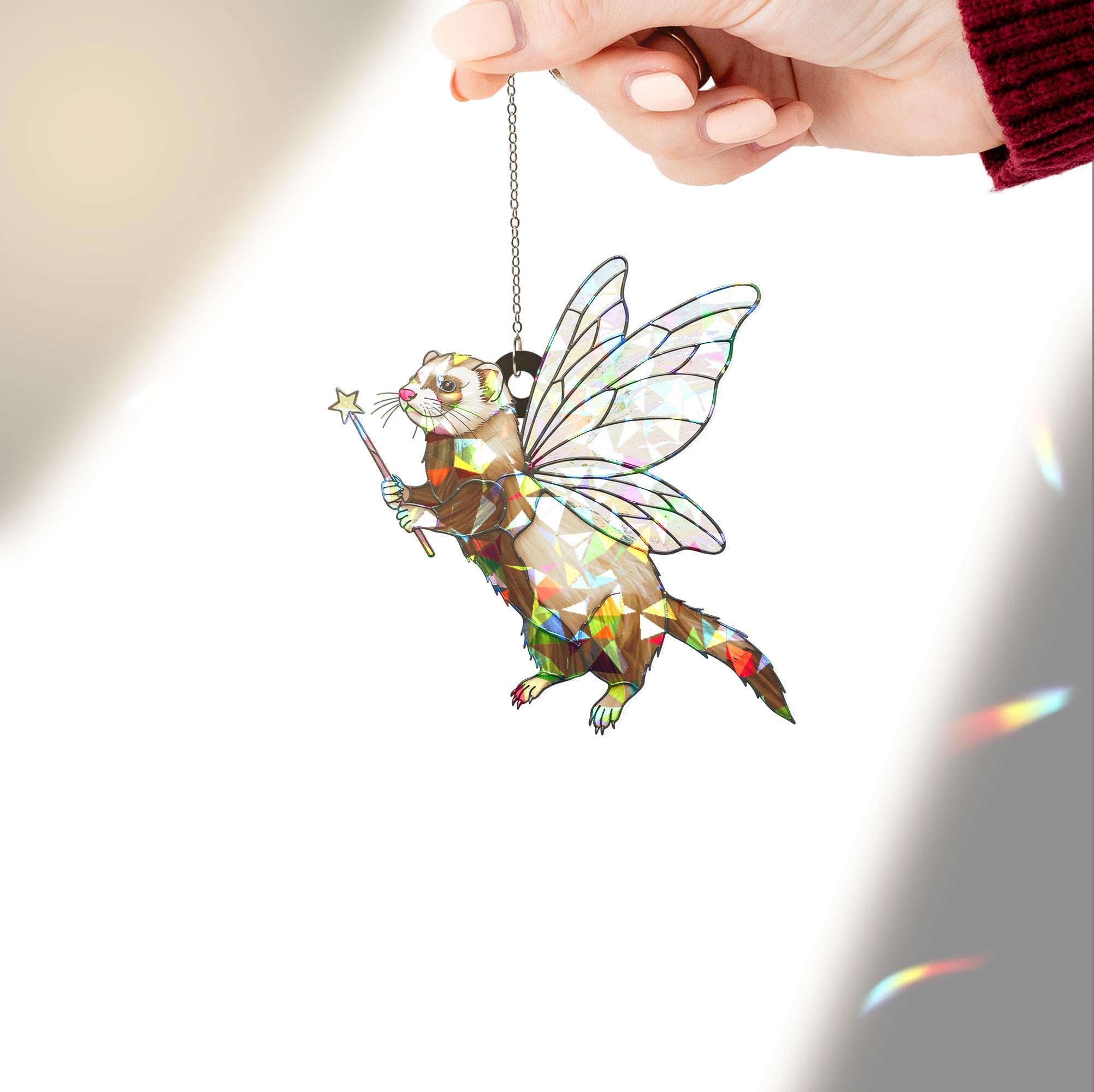 Hologram Fairy ferret Acrylic Window Hanging, Handcrafted ferret decor,  window hanging, ferret lover gift, fairy ferret decor