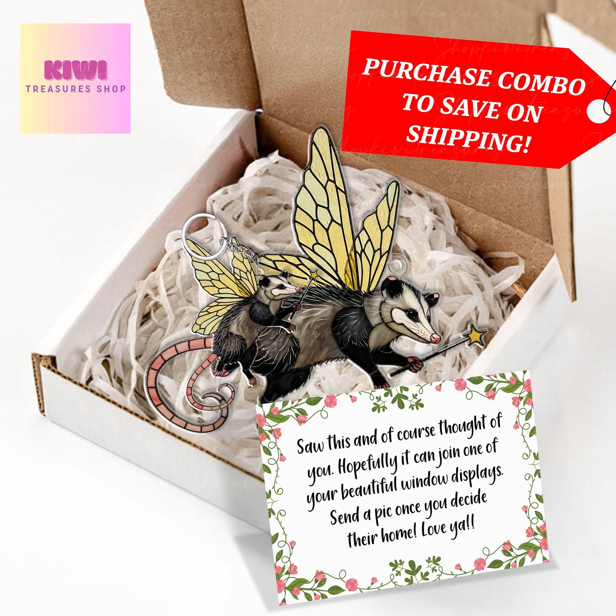Special gift set 2025 Cute fairy Opossum Acrylic Window Hanging, Opossum Window Art, Godpossum Decor, Stay Trashy, feral mom
