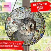 Custom Cat Portrait Glass Suncatcher, Glass Cat Memorial, Custom Cat Portrait from Photo, Sympathy Gifts, glass Cat, MOTHER'S DAY gift 2025