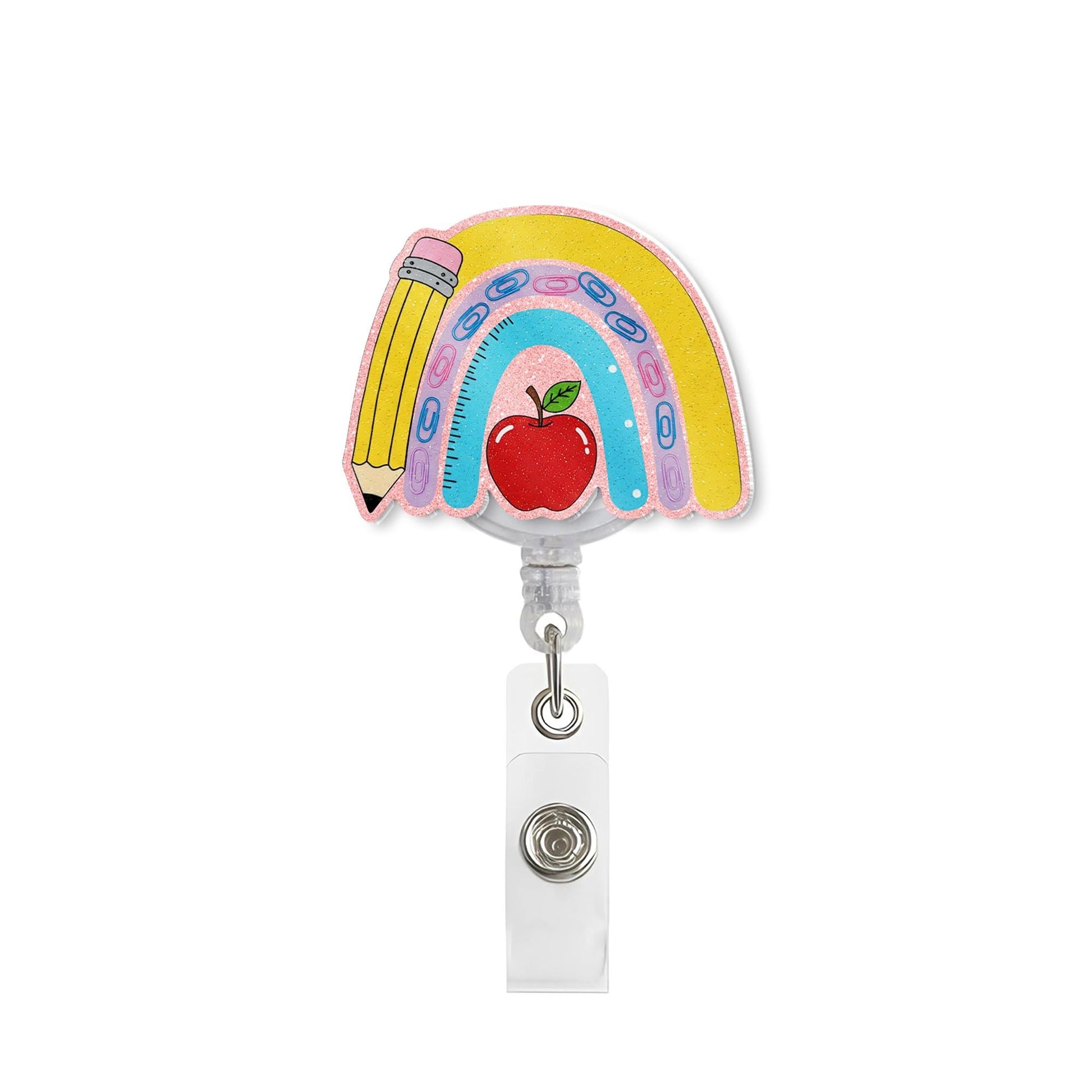 Rainbow Teacher Badge Reel, Teacher Badge Reel, Boho Rainbow Teacher Glitter ID Holder, Teacher Appreciation Badge Reel, Gift for Teacher