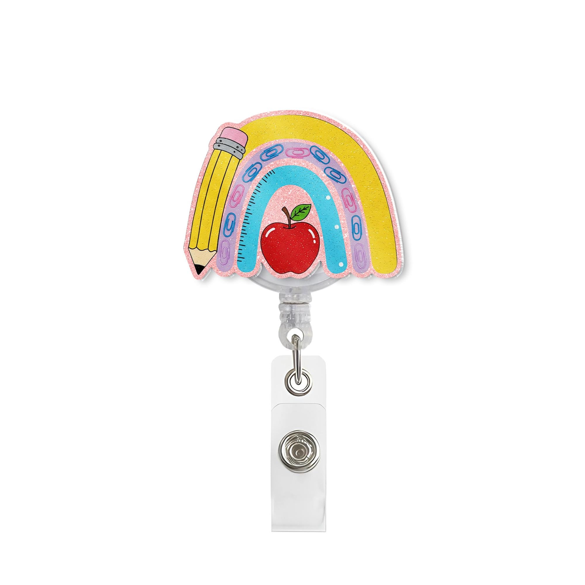 Rainbow Teacher Badge Reel, Teacher Badge Reel, Boho Rainbow Teacher Glitter ID Holder, Teacher Appreciation Badge Reel, Gift for Teacher