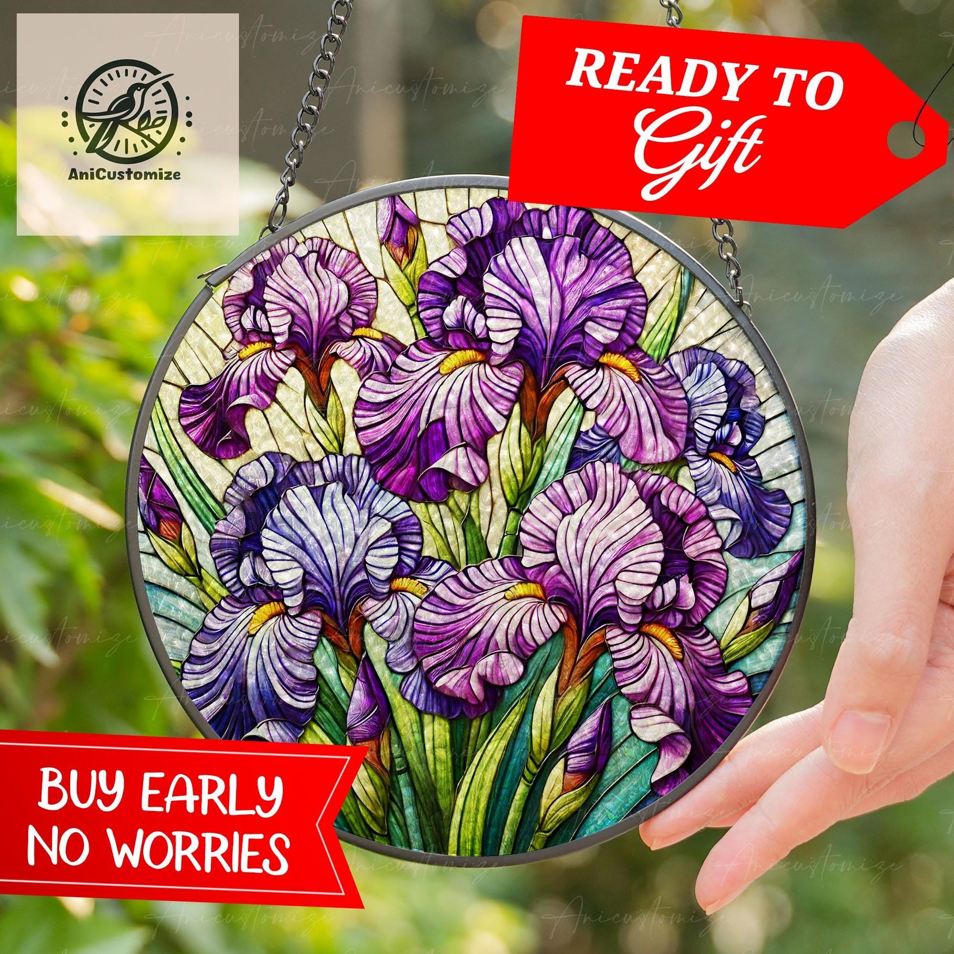 Purple Iris GLASS Decor, Mothers Day Gift, Gift For Mom, Mothers Day 2025, Iris Flower Decor,Iris Flower Gift