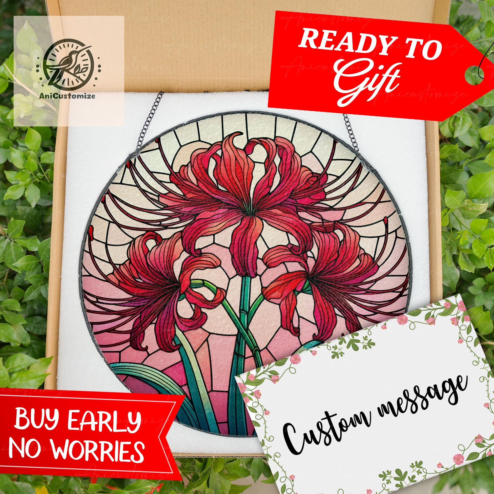 Red Spider Lily Flower GLASS, Spider Lily Suncatcher, Mother's Day 2025 Gift, Gift For Mom, Flower Lover