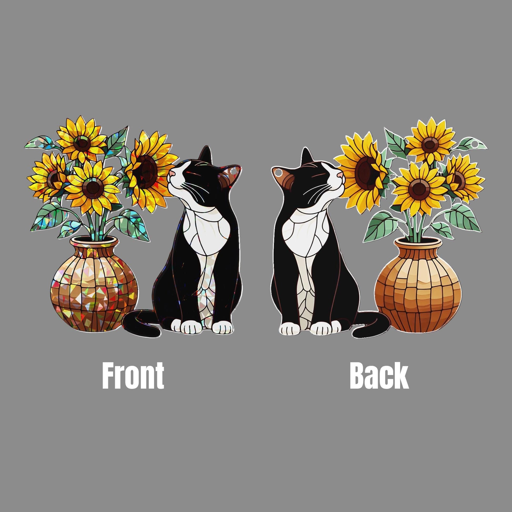 Tuxedo With Sunflower Hologram Acrylic Window Decor, Tuxedo Mom Decor, Cat Mom Gift, Mothers Day 2025 Gift For Cat Mama, Cat Mama