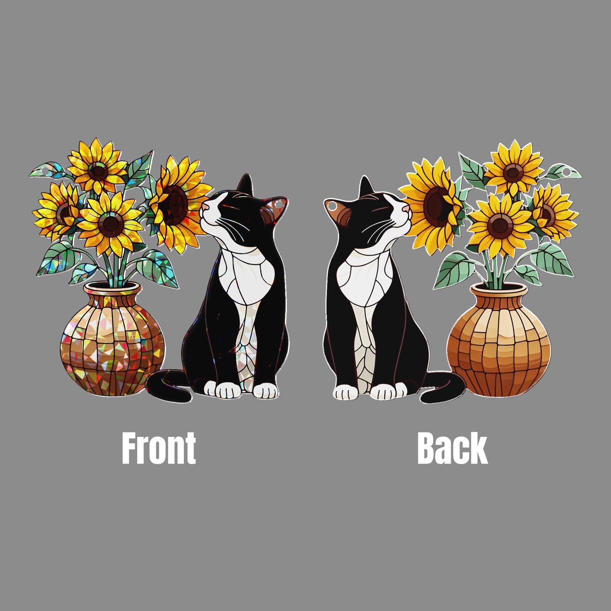Tuxedo With Sunflower Hologram Acrylic Window Decor, Tuxedo Mom Decor, Cat Mom Gift, Mothers Day 2025 Gift For Cat Mama, Cat Mama