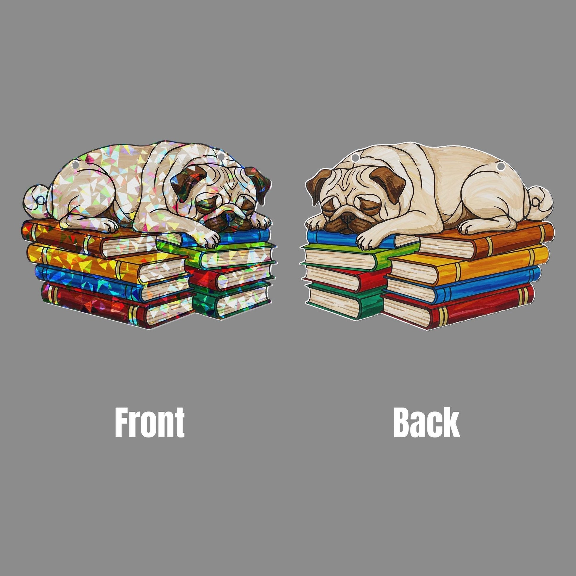 Pug Sleeping On Bookstack Hologram Decor, Pug Bookish Decor, Pug Lover Gift, Pug Mom Gift, Book Lover, Reading Lover Gift, Gift For Dog Mom