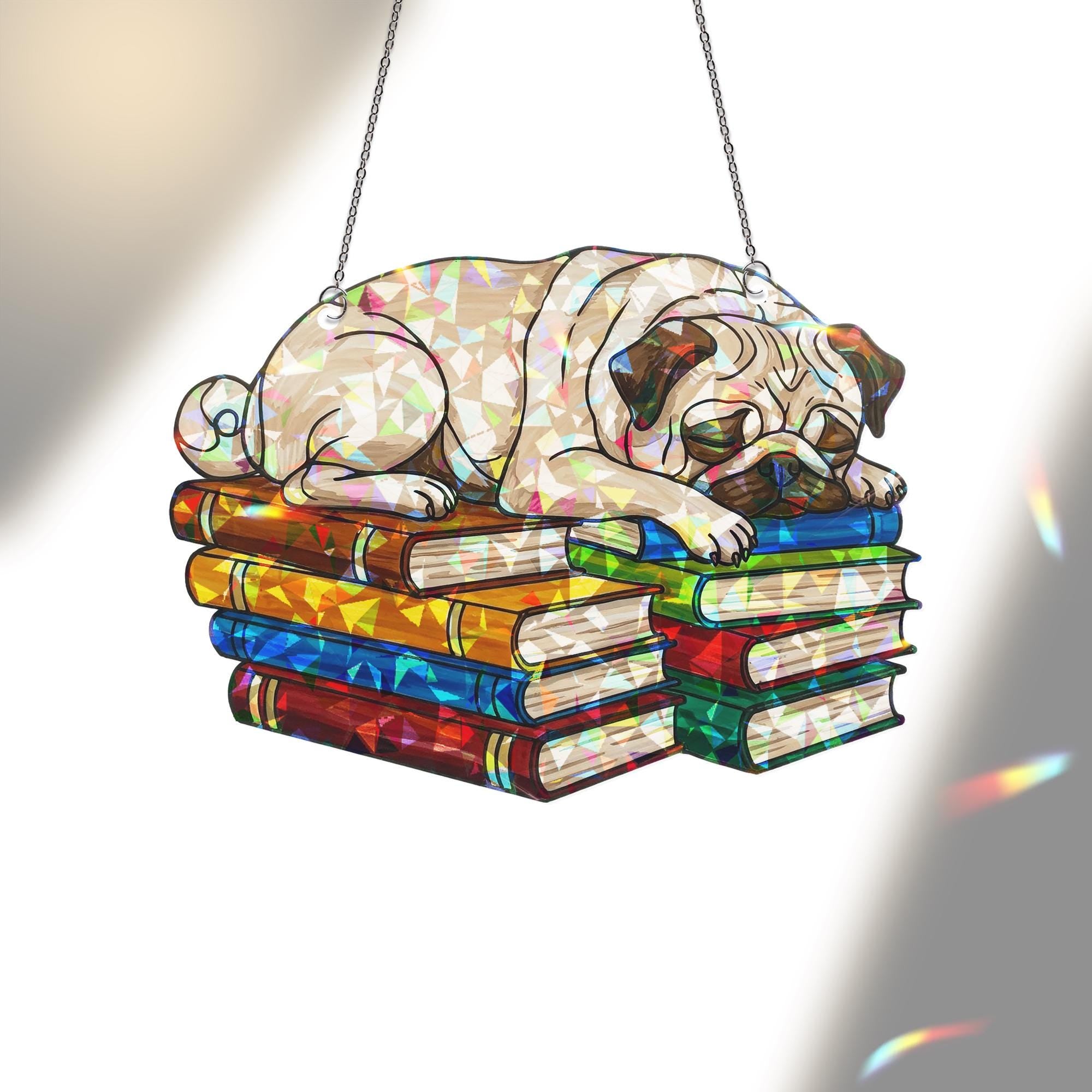 Pug Sleeping On Bookstack Hologram Decor, Pug Bookish Decor, Pug Lover Gift, Pug Mom Gift, Book Lover, Reading Lover Gift, Gift For Dog Mom