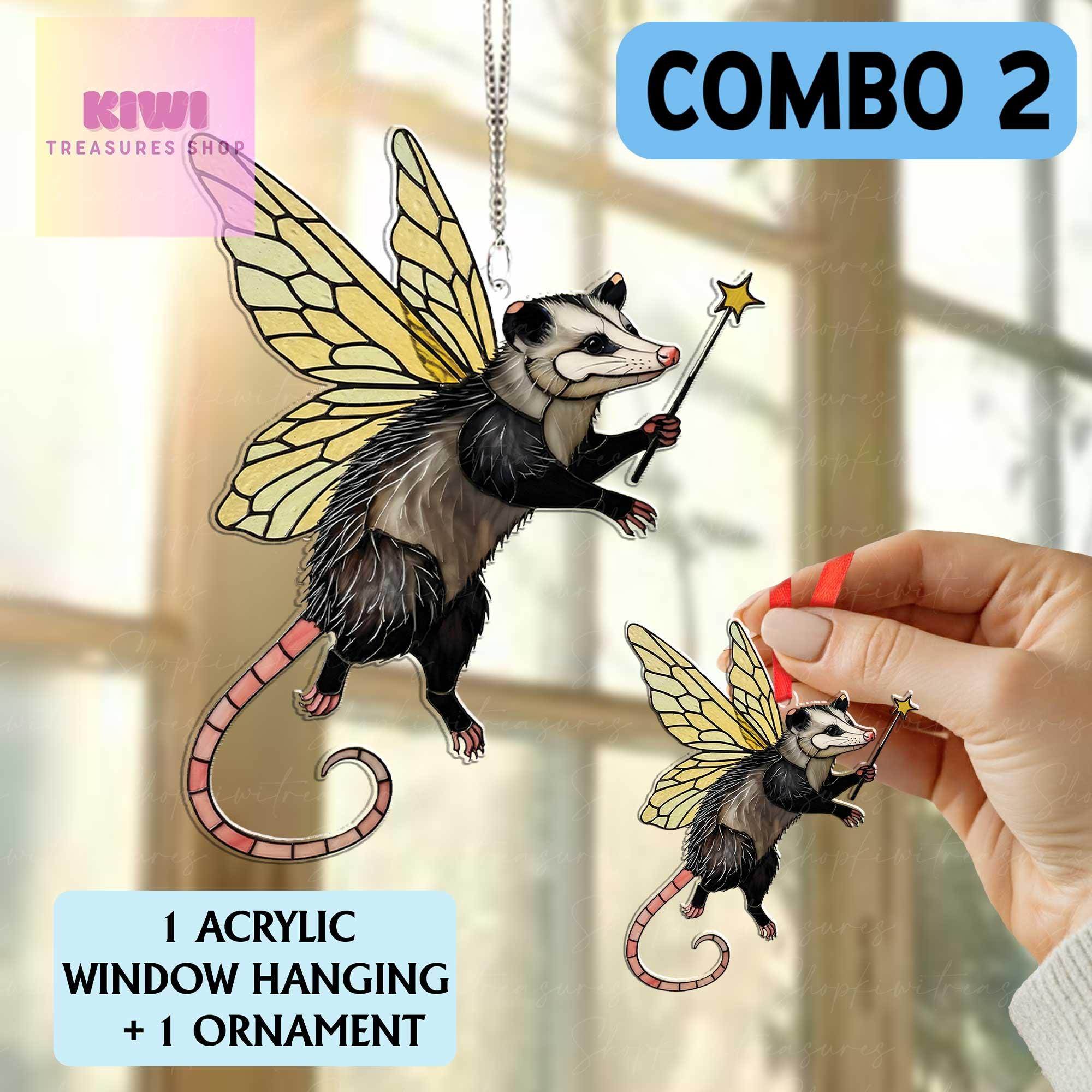 Special gift set 2025 Cute fairy Opossum Acrylic Window Hanging, Opossum Window Art, Godpossum Decor, Stay Trashy, feral mom