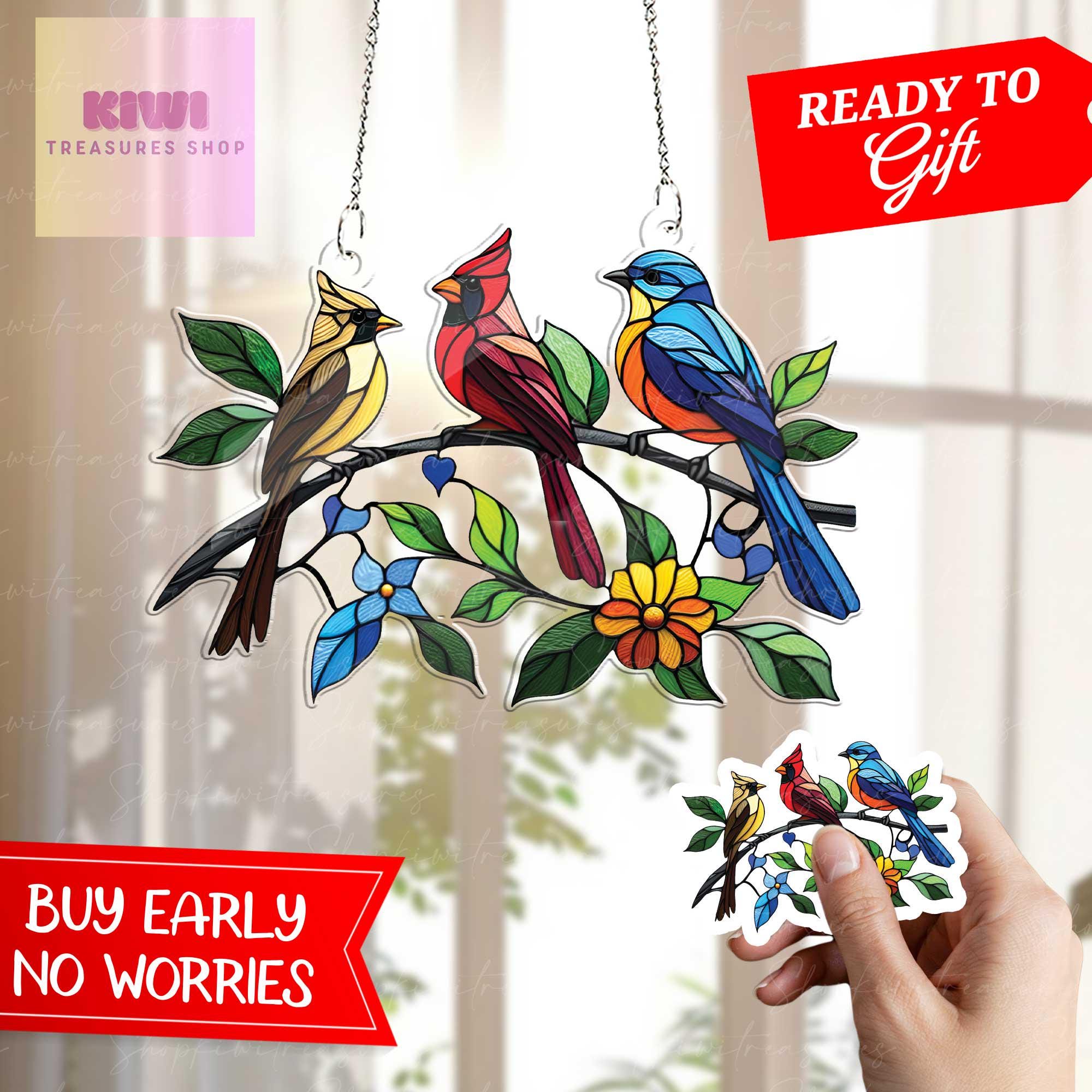 Birds on branch Acrylic Window Hanging, Bird lovers gift, Bird Nerds, Mothers day gift, faux stained glass, NOT SUNCATCHER