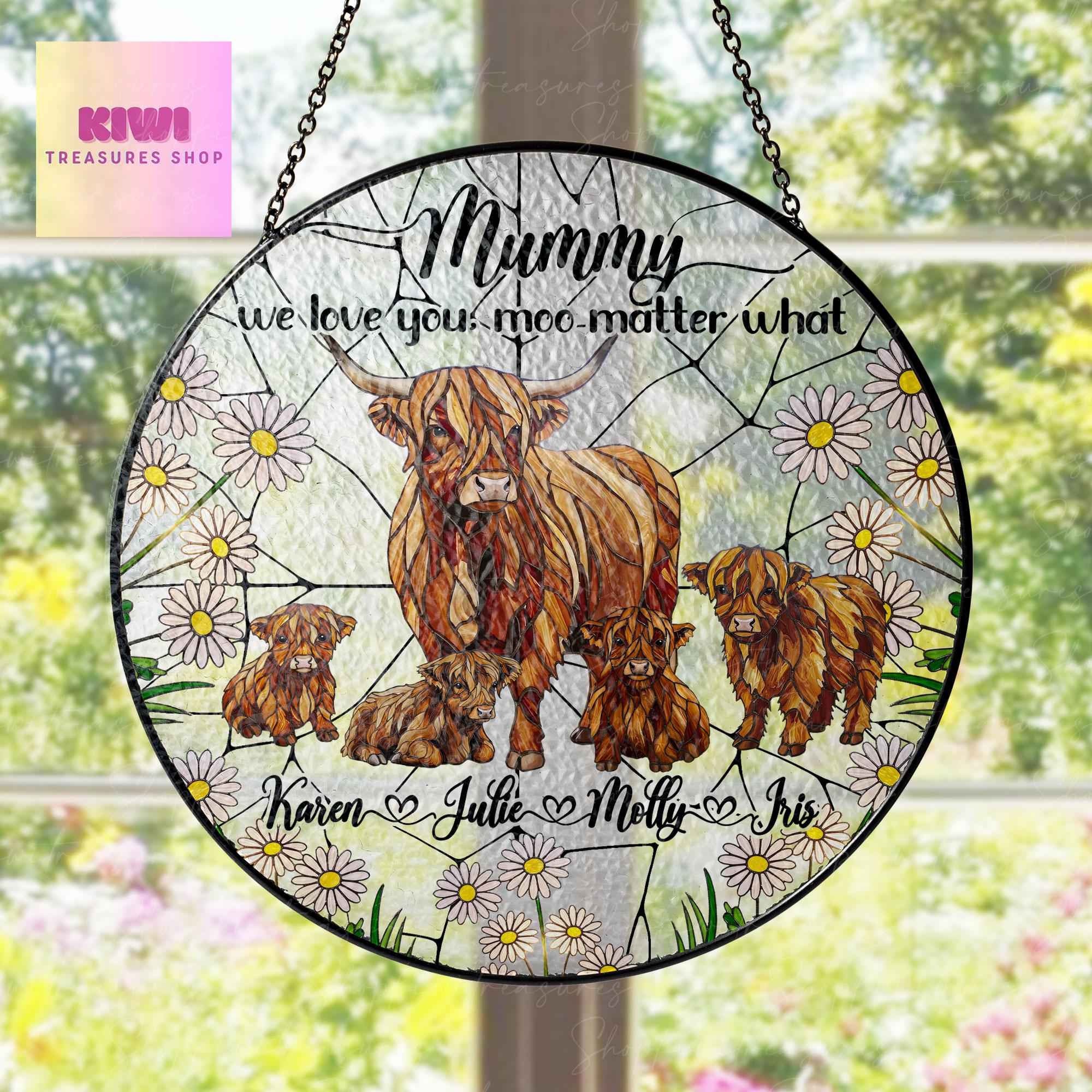 Personalised Glass Suncatcher, Highland Cow Gifts, Mothers Day Gifts, Gifts For Mum, Gifts For Her, Farmhouse Decor, Custom Gifts For Mom