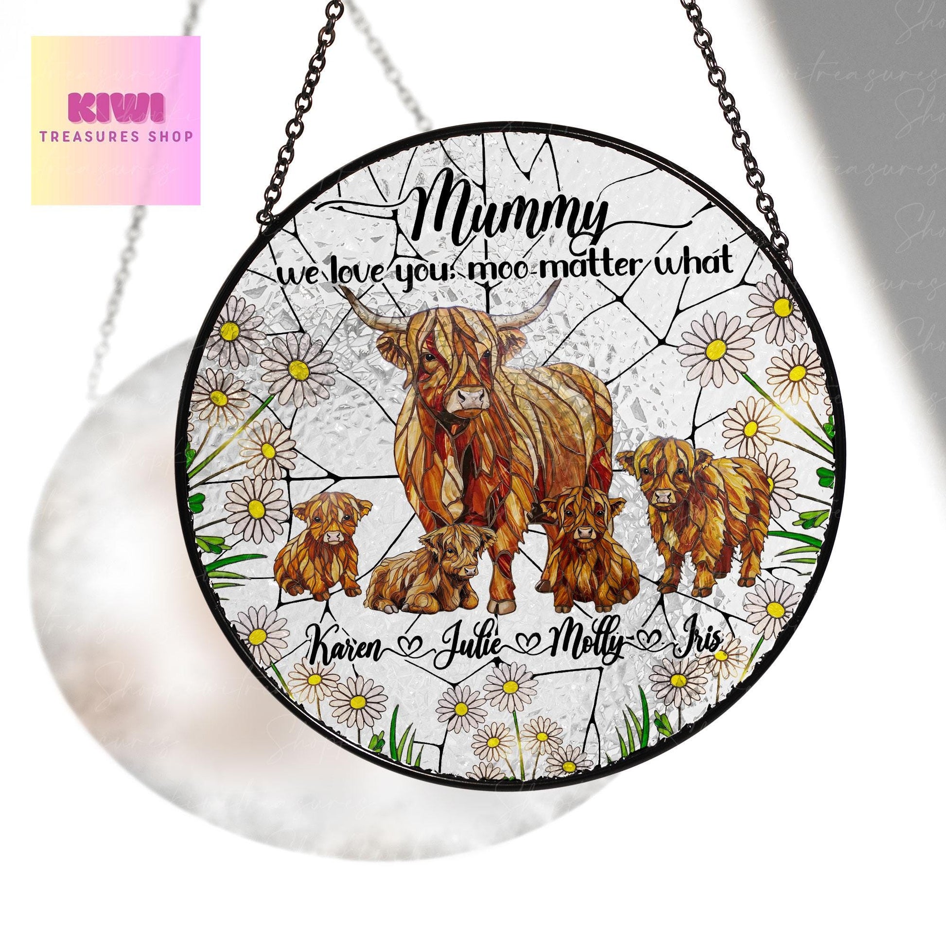 Personalised Glass Suncatcher, Highland Cow Gifts, Mothers Day Gifts, Gifts For Mum, Gifts For Her, Farmhouse Decor, Custom Gifts For Mom