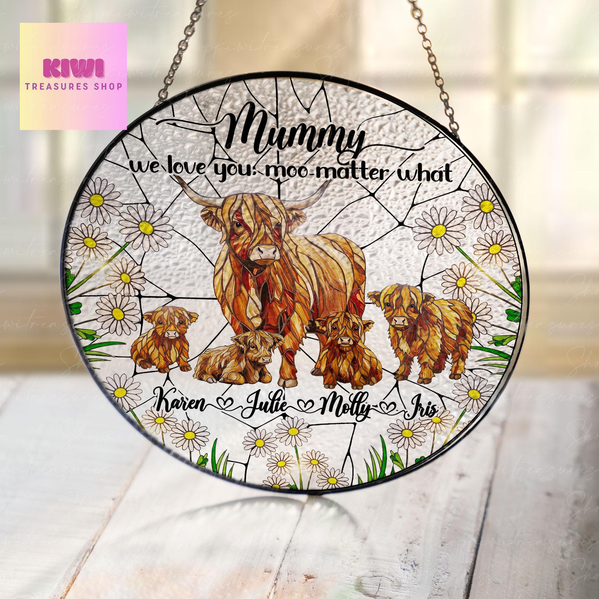 Personalised Glass Suncatcher, Highland Cow Gifts, Mothers Day Gifts, Gifts For Mum, Gifts For Her, Farmhouse Decor, Custom Gifts For Mom