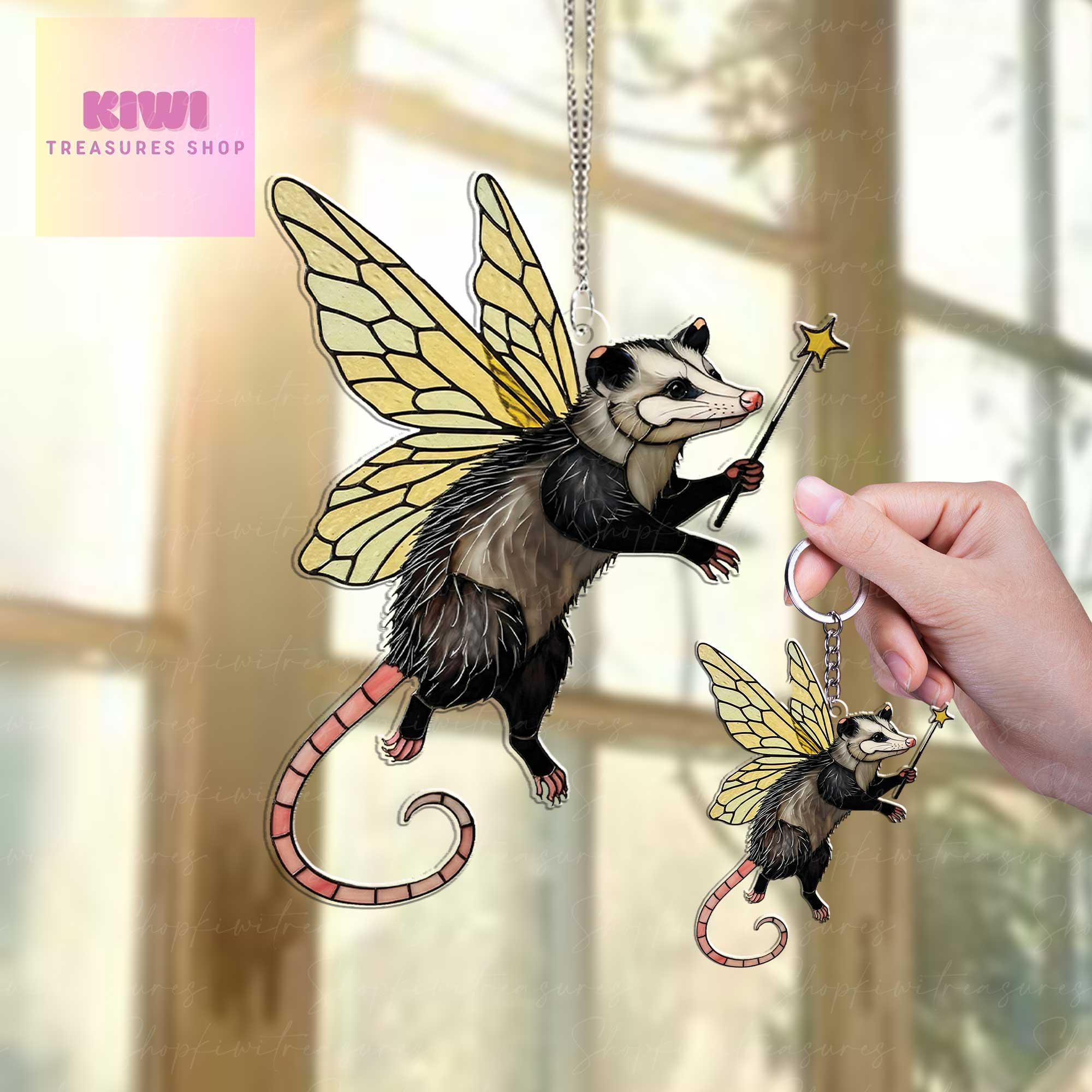 Special gift set 2025 Cute fairy Opossum Acrylic Window Hanging, Opossum Window Art, Godpossum Decor, Stay Trashy, feral mom
