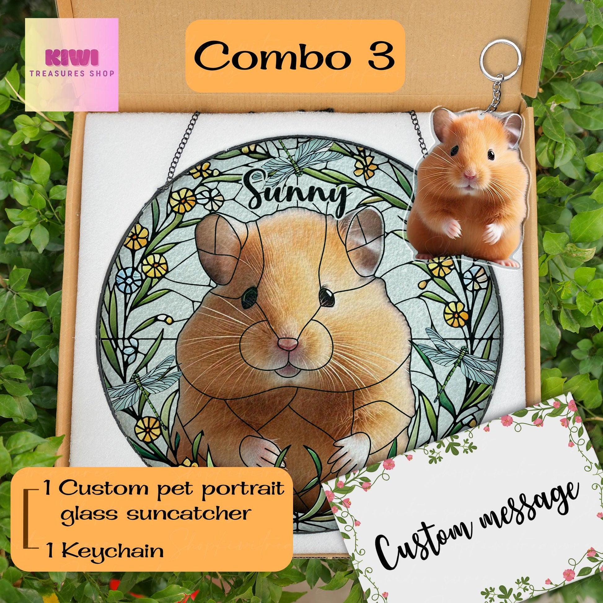 Custom Hamster Portrait Glass Suncatcher, Glass Hamster Memorial, Custom Pet Hamster Portrait from Photo, Sympathy Gift, For Hamster Mom Dad