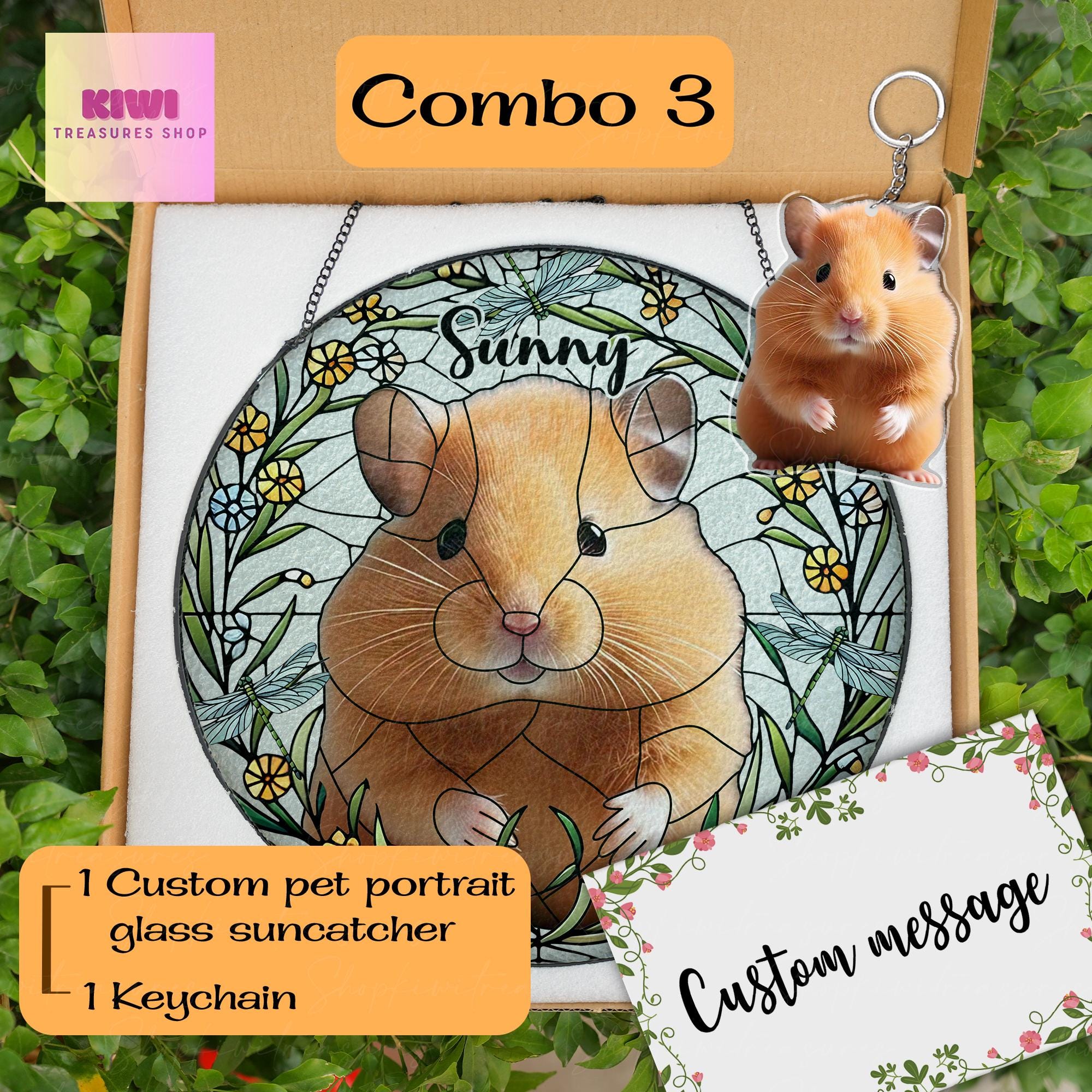 Custom Hamster Portrait Glass Suncatcher, Glass Hamster Memorial, Custom Pet Hamster Portrait from Photo, Sympathy Gift, For Hamster Mom Dad