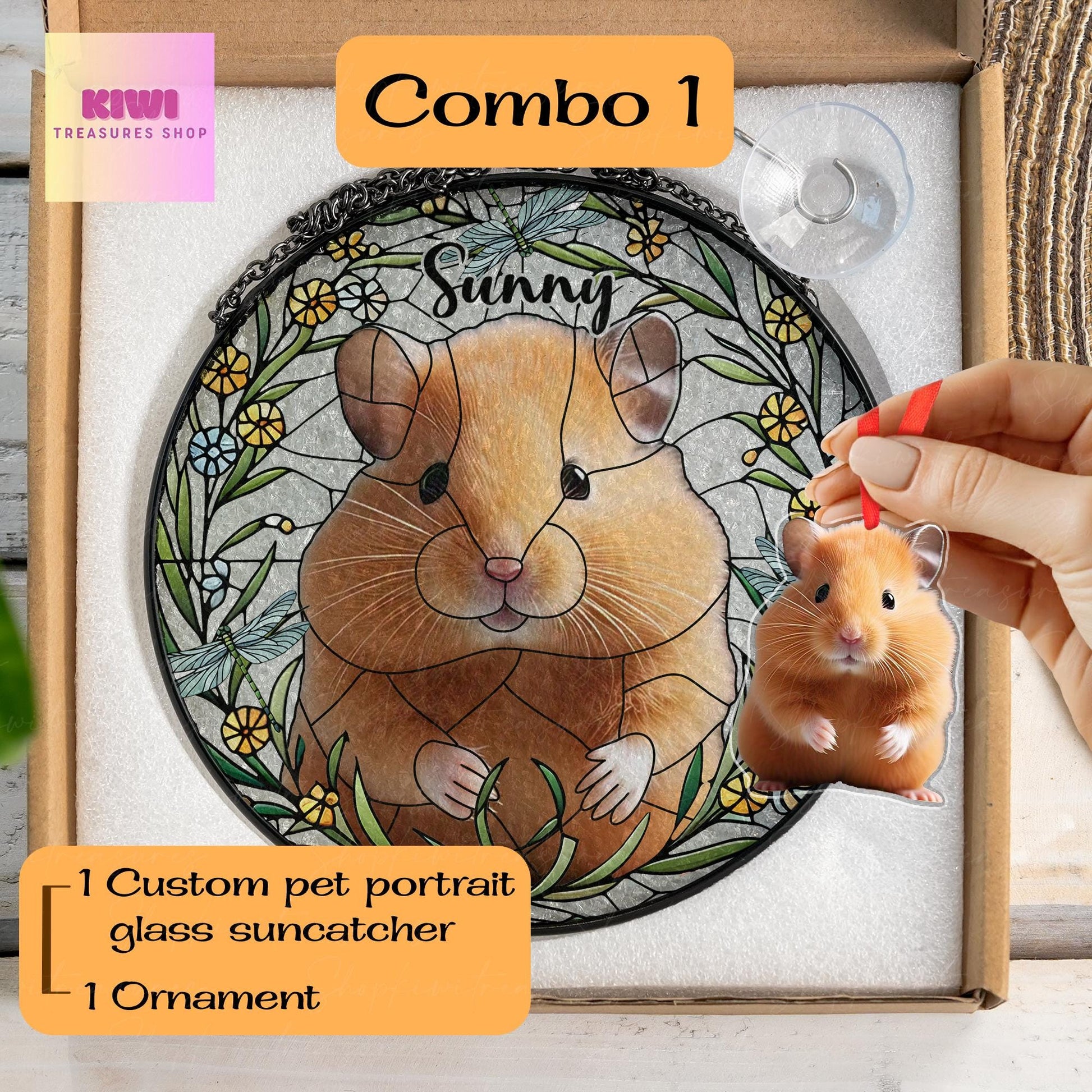 Custom Hamster Portrait Glass Suncatcher, Glass Hamster Memorial, Custom Pet Hamster Portrait from Photo, Sympathy Gift, For Hamster Mom Dad
