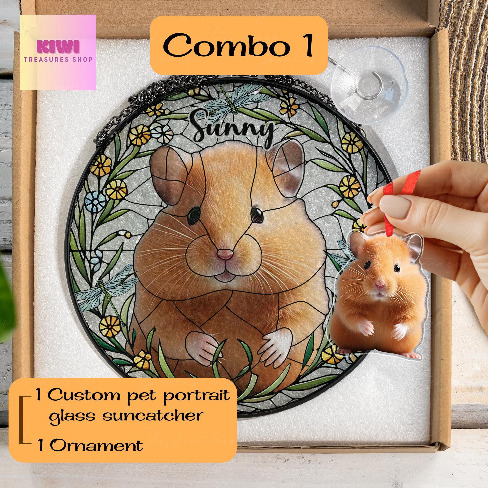 Custom Hamster Portrait Glass Suncatcher, Glass Hamster Memorial, Custom Pet Hamster Portrait from Photo, Sympathy Gift, For Hamster Mom Dad