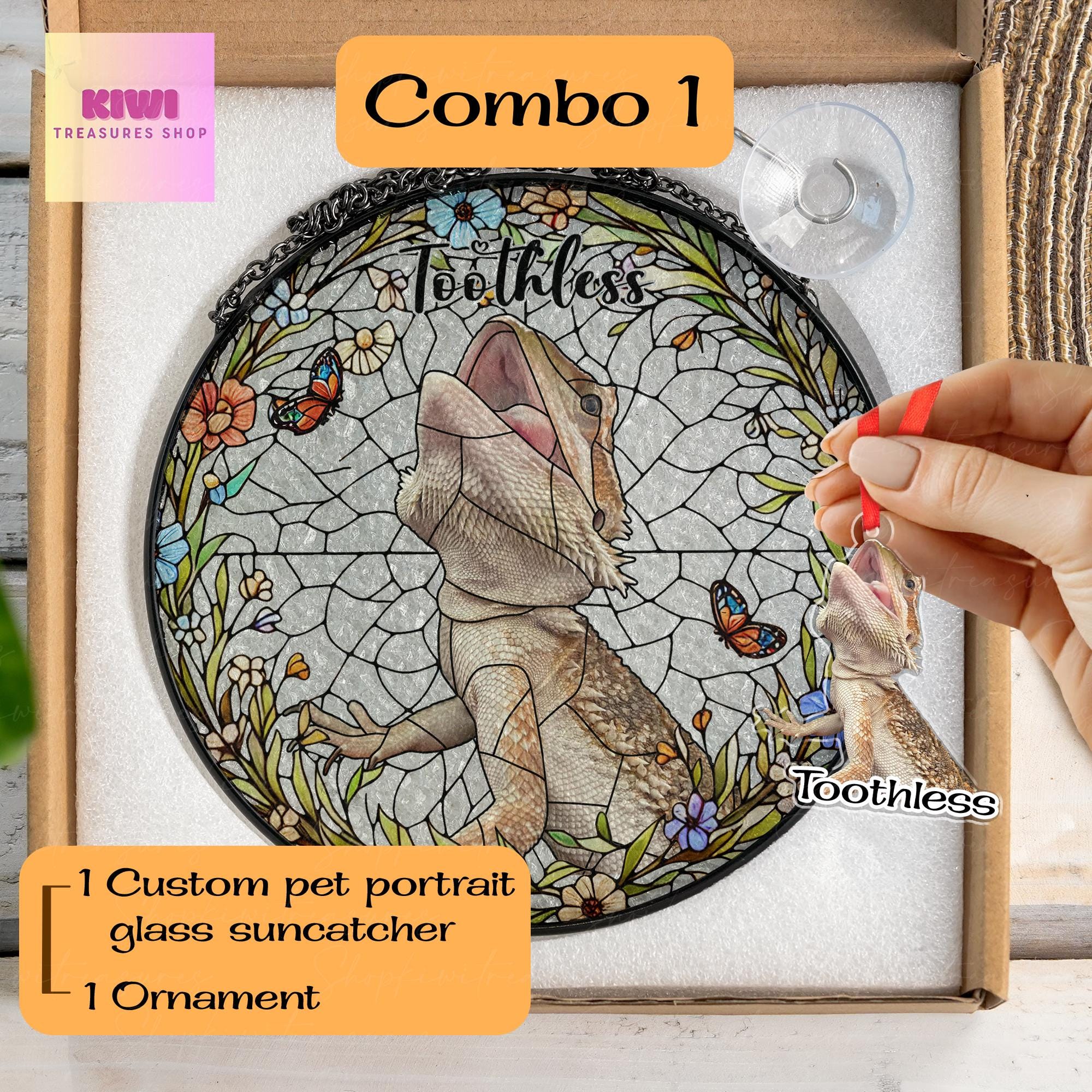 Mother's day special gift set 2025-Custom Bearded Dragon Portrait Glass Suncatcher, Pet Photo Lizard GLASS Suncatc, Reptile Gifts,pet Gift,