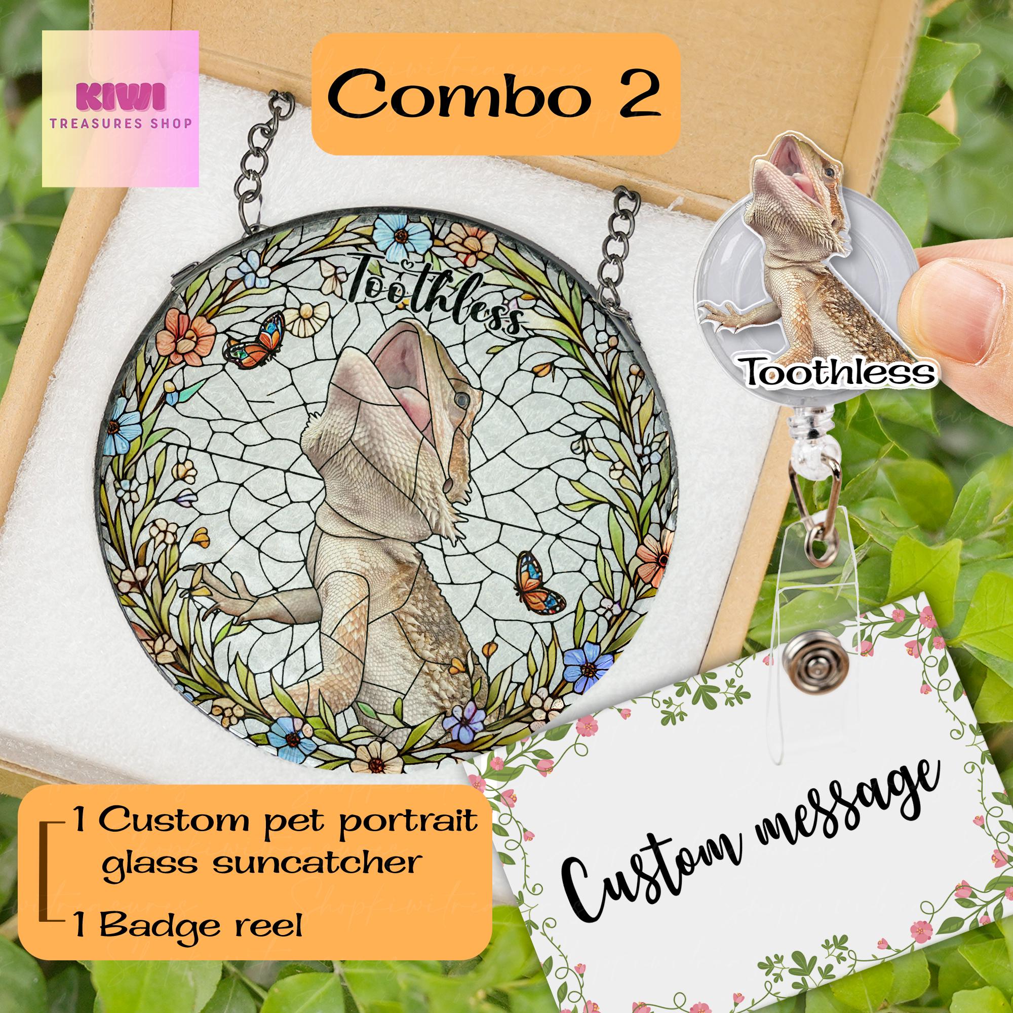 Mother's day special gift set 2025-Custom Bearded Dragon Portrait Glass Suncatcher, Pet Photo Lizard GLASS Suncatc, Reptile Gifts,pet Gift,
