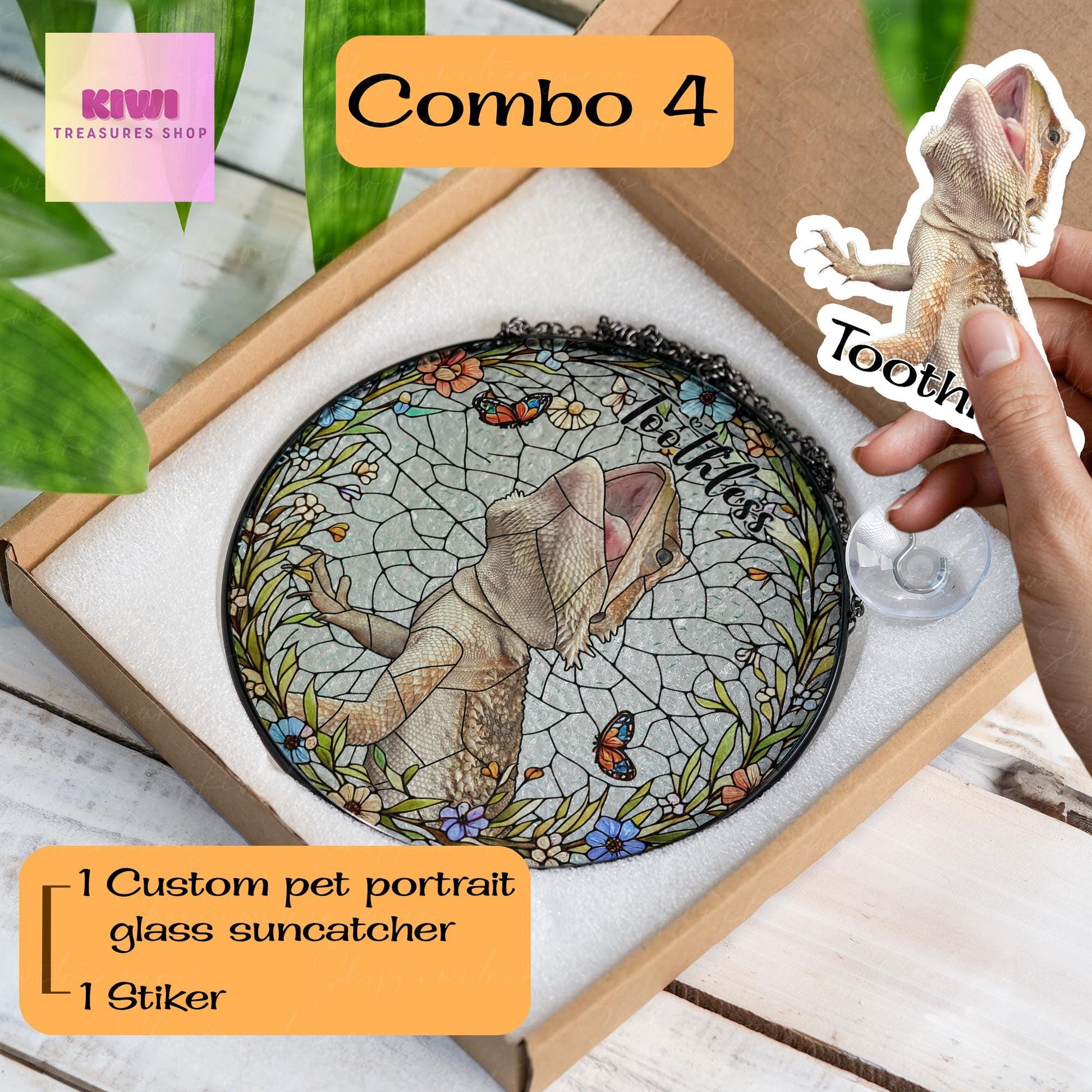 Mother's day special gift set 2025-Custom Bearded Dragon Portrait Glass Suncatcher, Pet Photo Lizard GLASS Suncatc, Reptile Gifts,pet Gift,