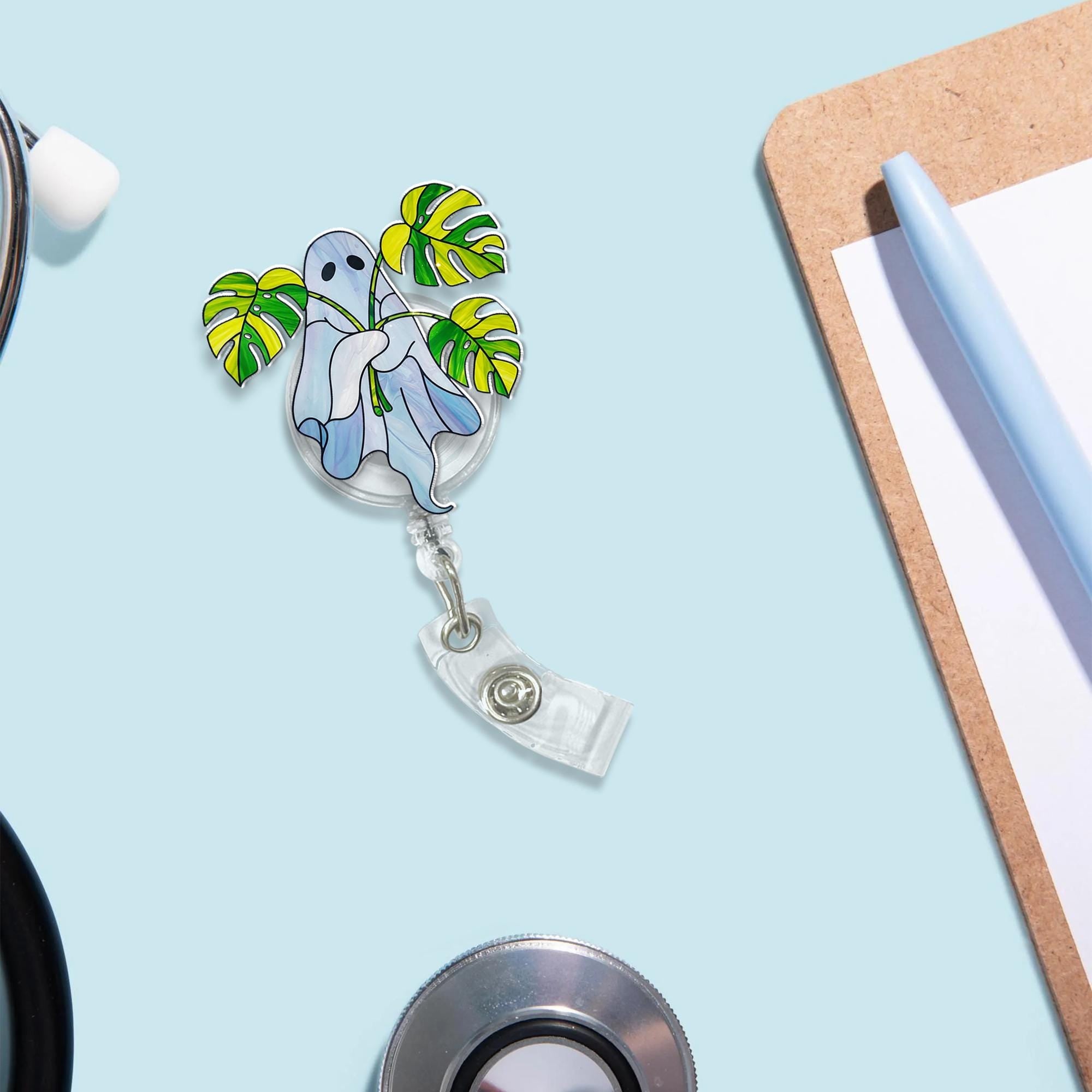 Monstera Plant Ghost Badeg Reel, Funy Ghost Badge, RN Id Holder Gift, Nurse Badge Reel, Nurse Gift, Plant LOver Gift, Gift For Mom