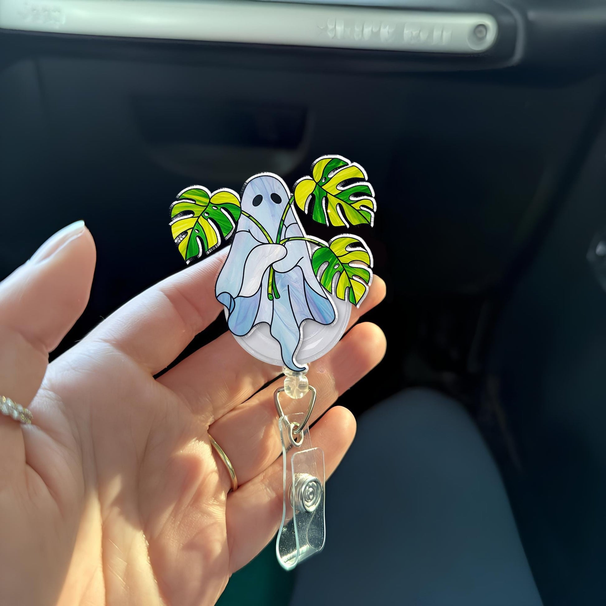 Monstera Plant Ghost Badeg Reel, Funy Ghost Badge, RN Id Holder Gift, Nurse Badge Reel, Nurse Gift, Plant LOver Gift, Gift For Mom