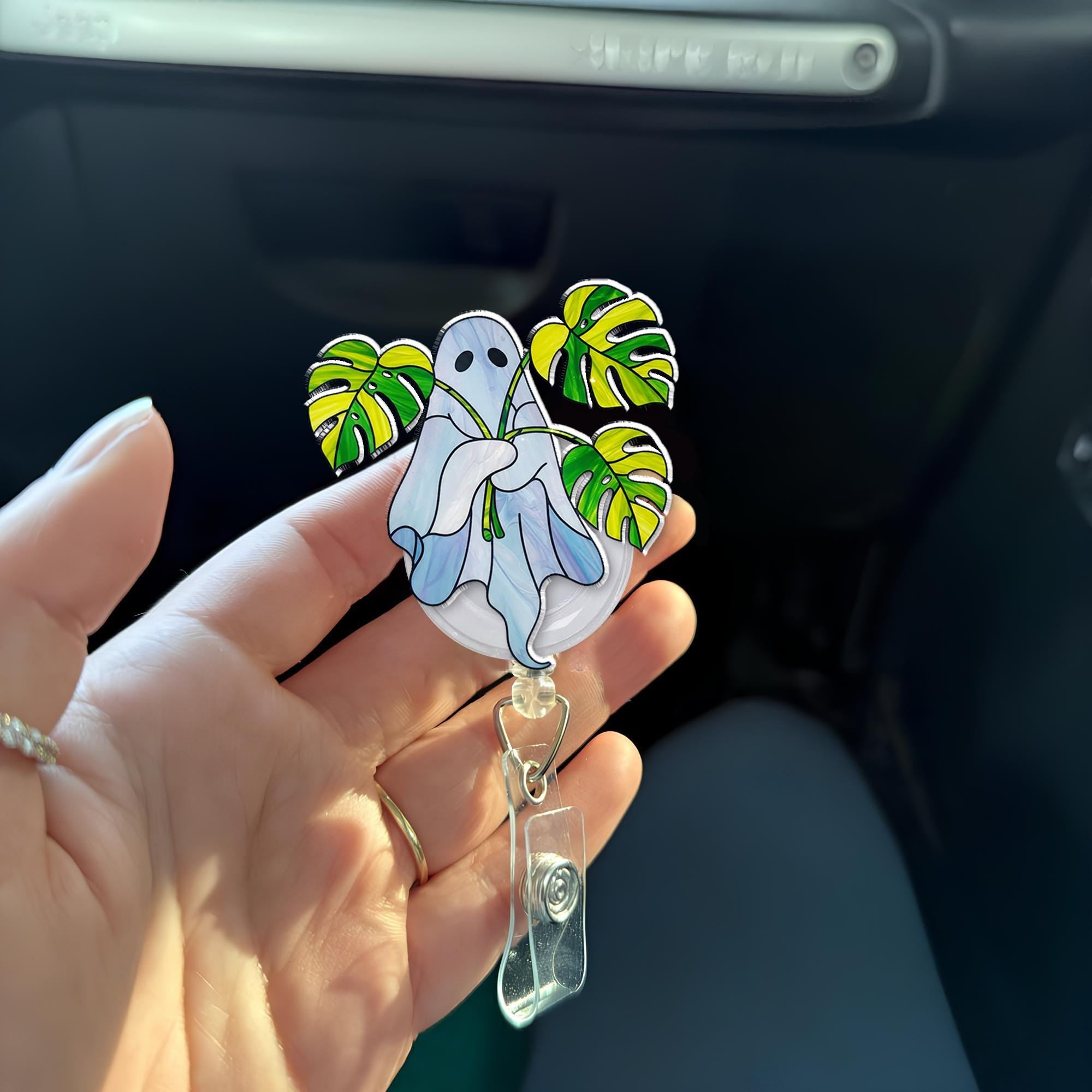 Monstera Plant Ghost Badeg Reel, Funy Ghost Badge, RN Id Holder Gift, Nurse Badge Reel, Nurse Gift, Plant LOver Gift, Gift For Mom