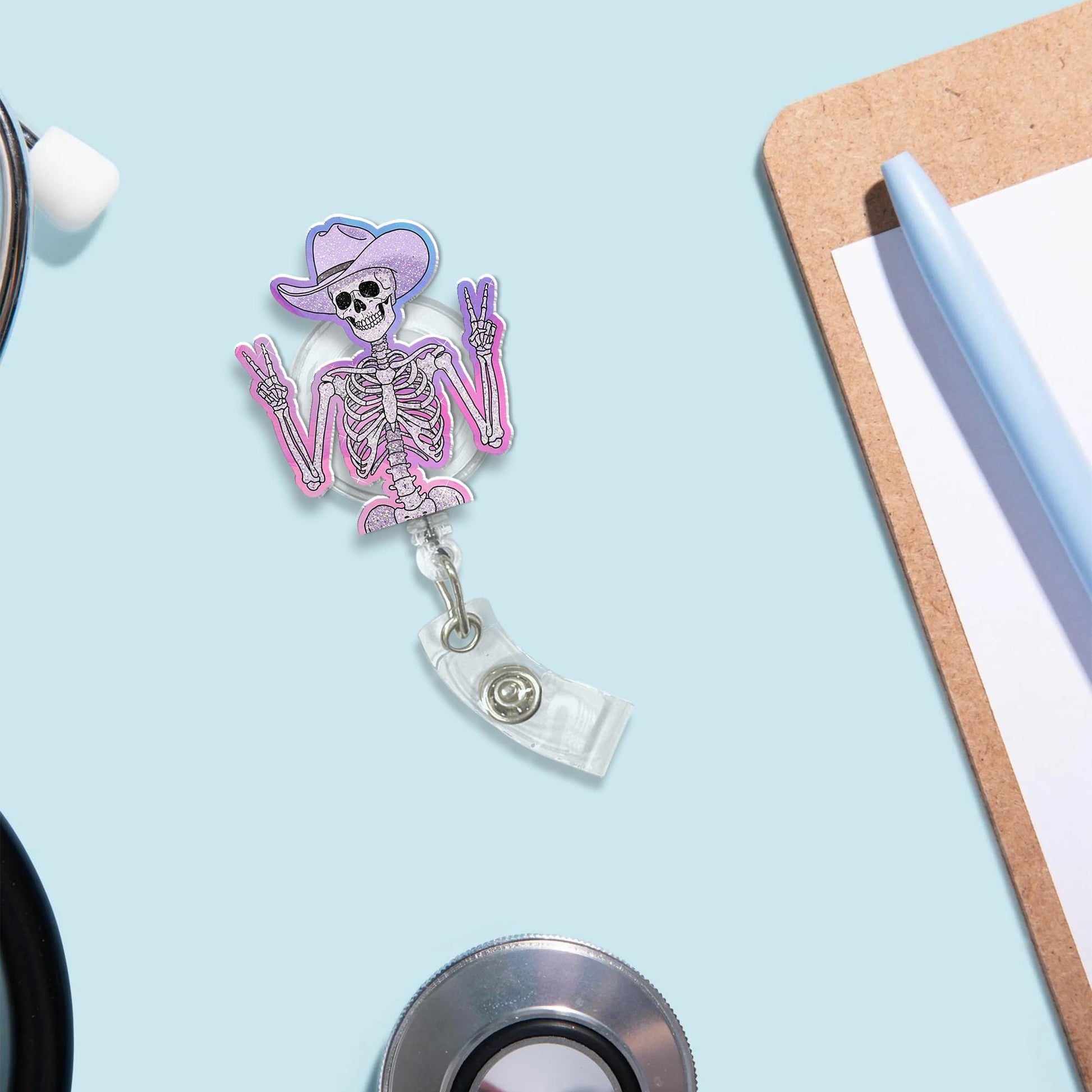 Skeleton Cowboy Badge Reel, Funny Badge Reel, RN Id Holder, Nurse Badge Reel, Howdy Badge Reel, Cute Cowboy Skeleton Badge Reel, Nurse Gift