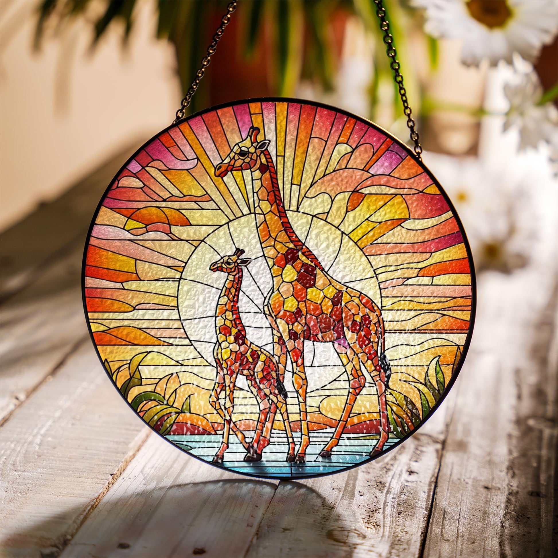 Giraffe Mom and Kid Glass Suncatcher, Whimsical Design for Like Mother Like Daughter, Ideal Mother’s Day Gift 2025, Giraffe glass suncatcher