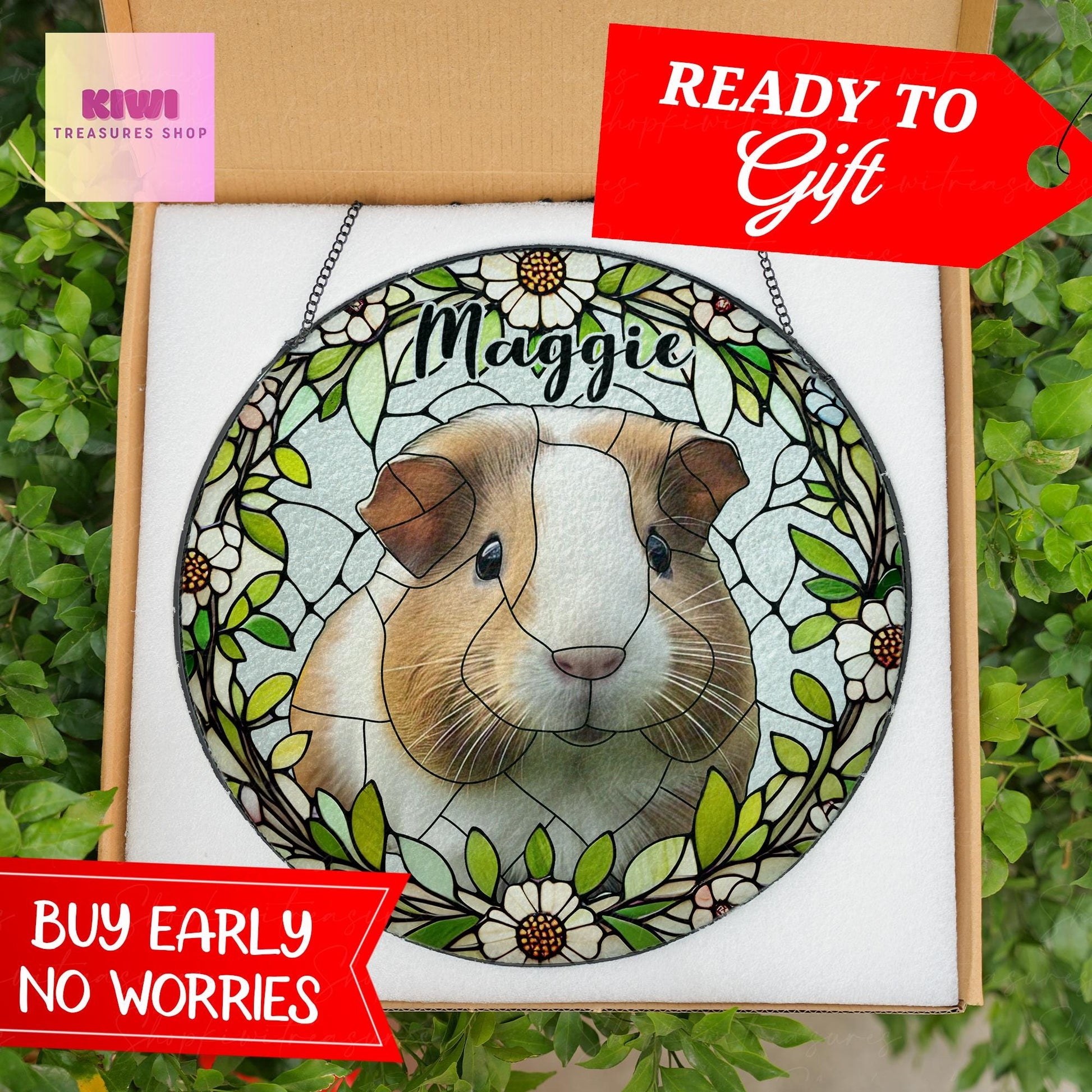 Mother's day special gift 2025 Custom Guinea pig Portrait Glass Suncatcher, Glass pet Custom Guinea pig Portrait from Photo