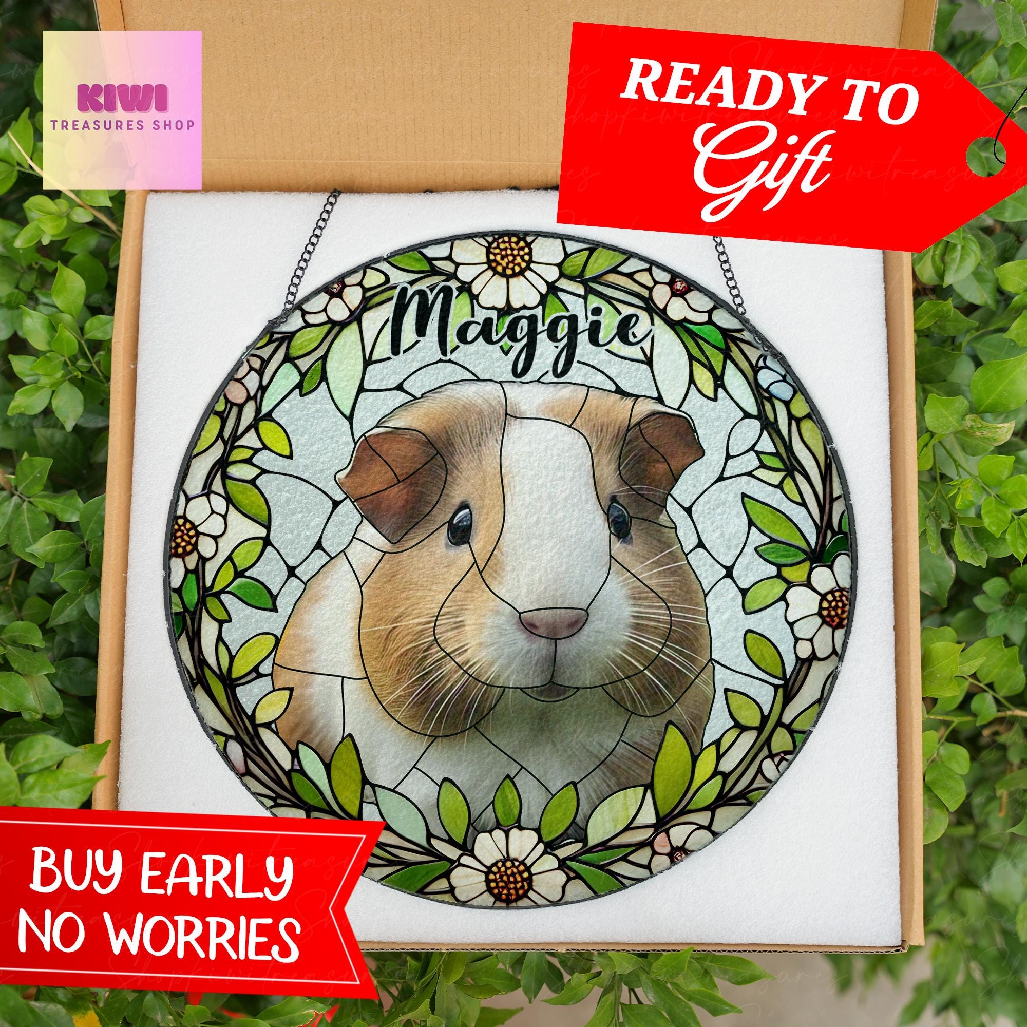 Mother's day special gift 2025 Custom Guinea pig Portrait Glass Suncatcher, Glass pet Custom Guinea pig Portrait from Photo