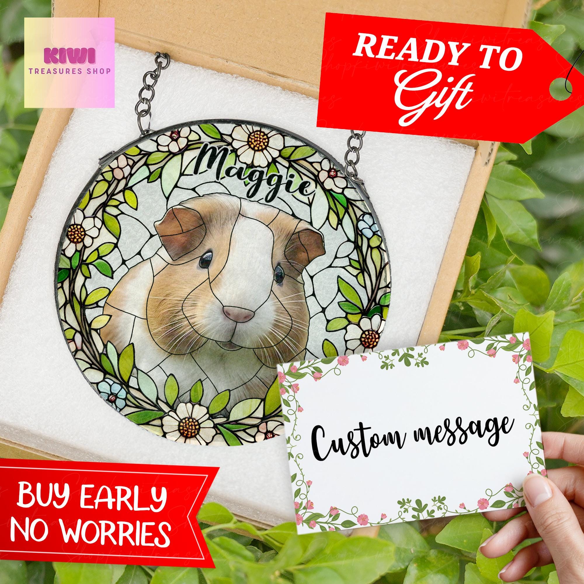 Mother's day special gift 2025 Custom Guinea pig Portrait Glass Suncatcher, Glass pet Custom Guinea pig Portrait from Photo