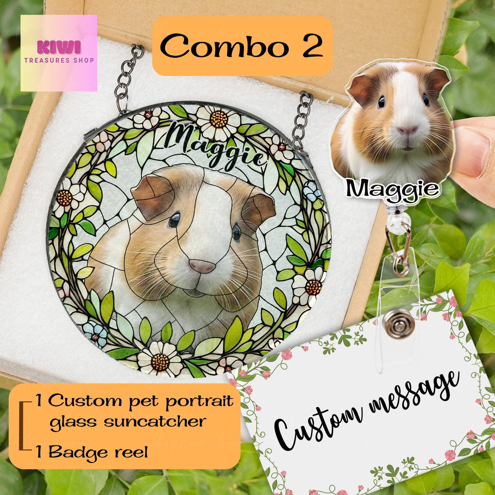 Mother's day special gift 2025 Custom Guinea pig Portrait Glass Suncatcher, Glass pet Custom Guinea pig Portrait from Photo