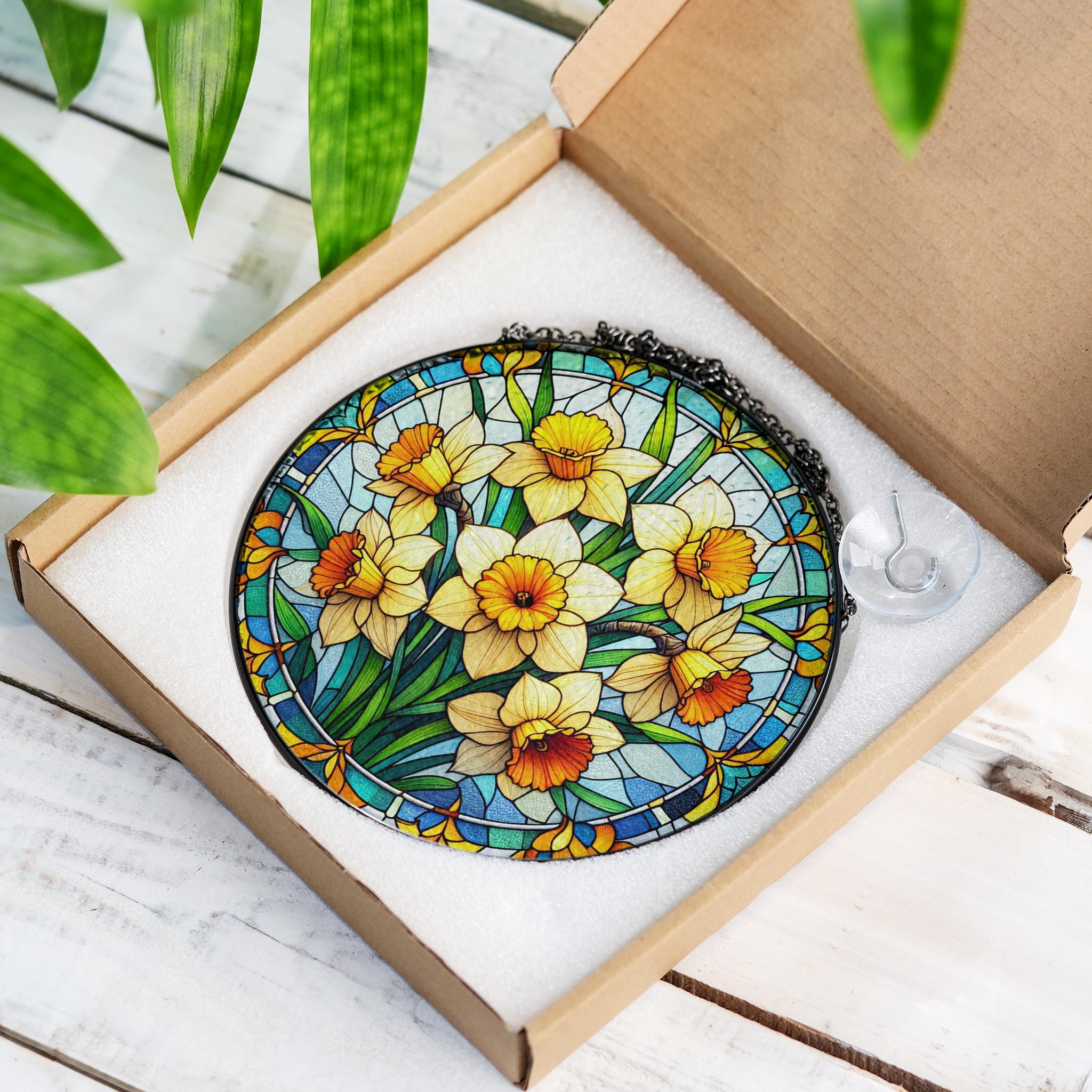 Daffodil glass suncatcher, Birth Month Flowers gift, March Birthday idea gift, Daffodil lovers, Kitchen decor hanging