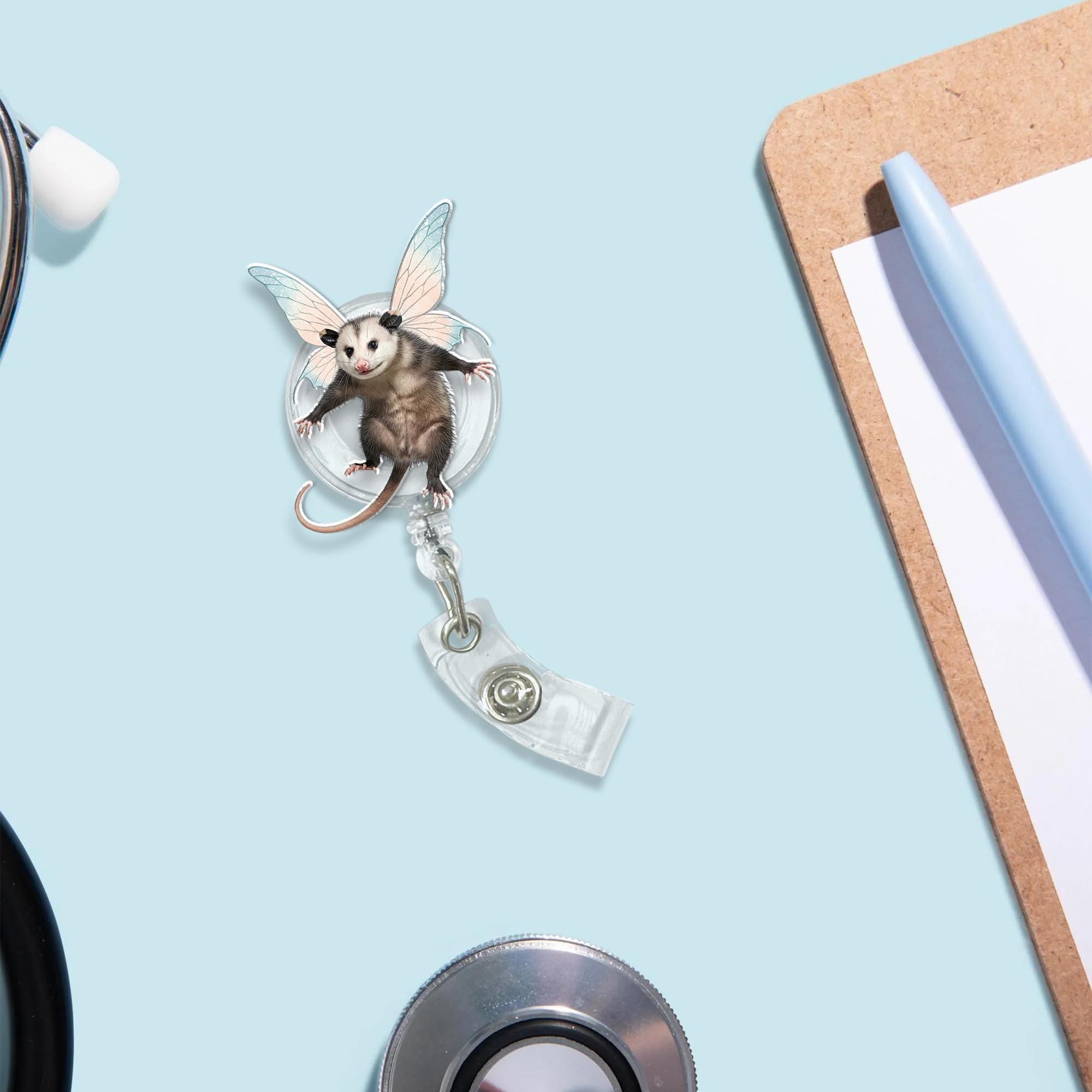Funny Fairy Possum  Badge Reel, Holographic Fairytale Design, Secure ID Badge Holder, Perfect Gift for Nurses & Teachers, Fairy Godpossum