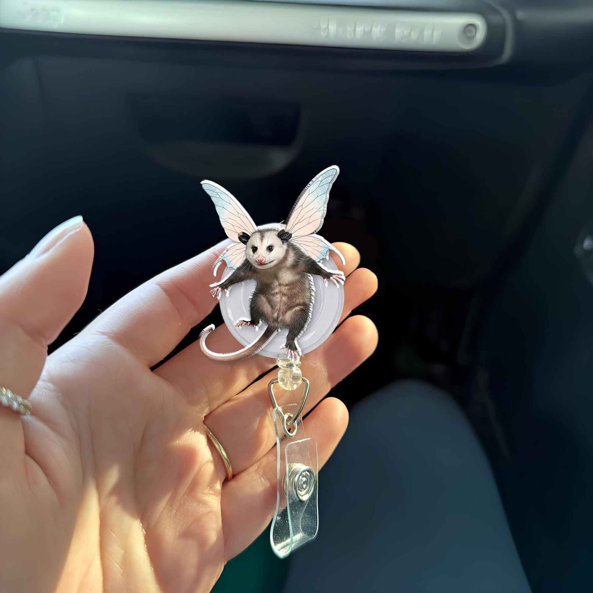 Funny Fairy Possum  Badge Reel, Holographic Fairytale Design, Secure ID Badge Holder, Perfect Gift for Nurses & Teachers, Fairy Godpossum