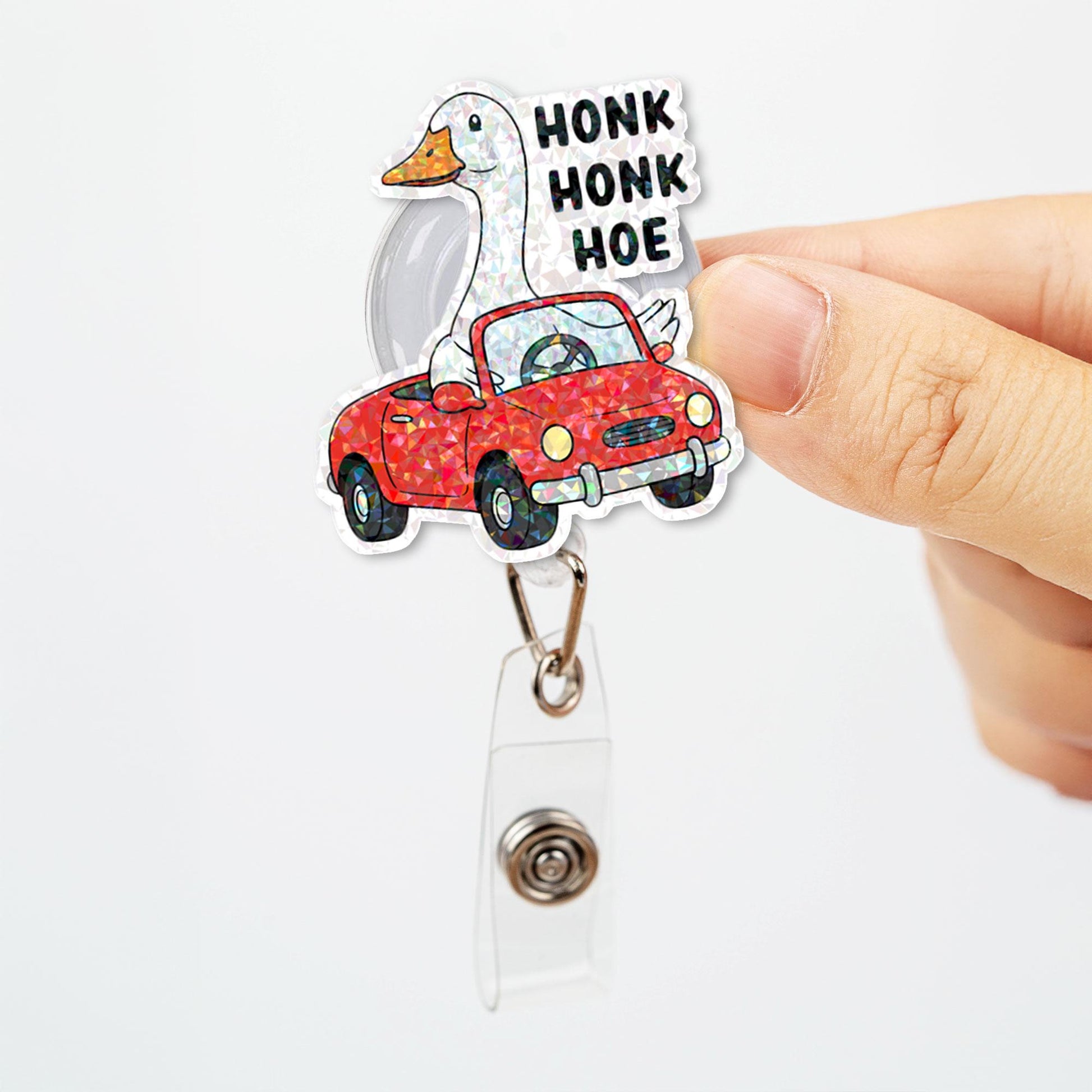 Honk honk hoe Badge Reel, Quirky Sarcasm Frog ID Holder for Nurses and Teachers, Fun Accessories for Work Gifts, officer humor, silly goose