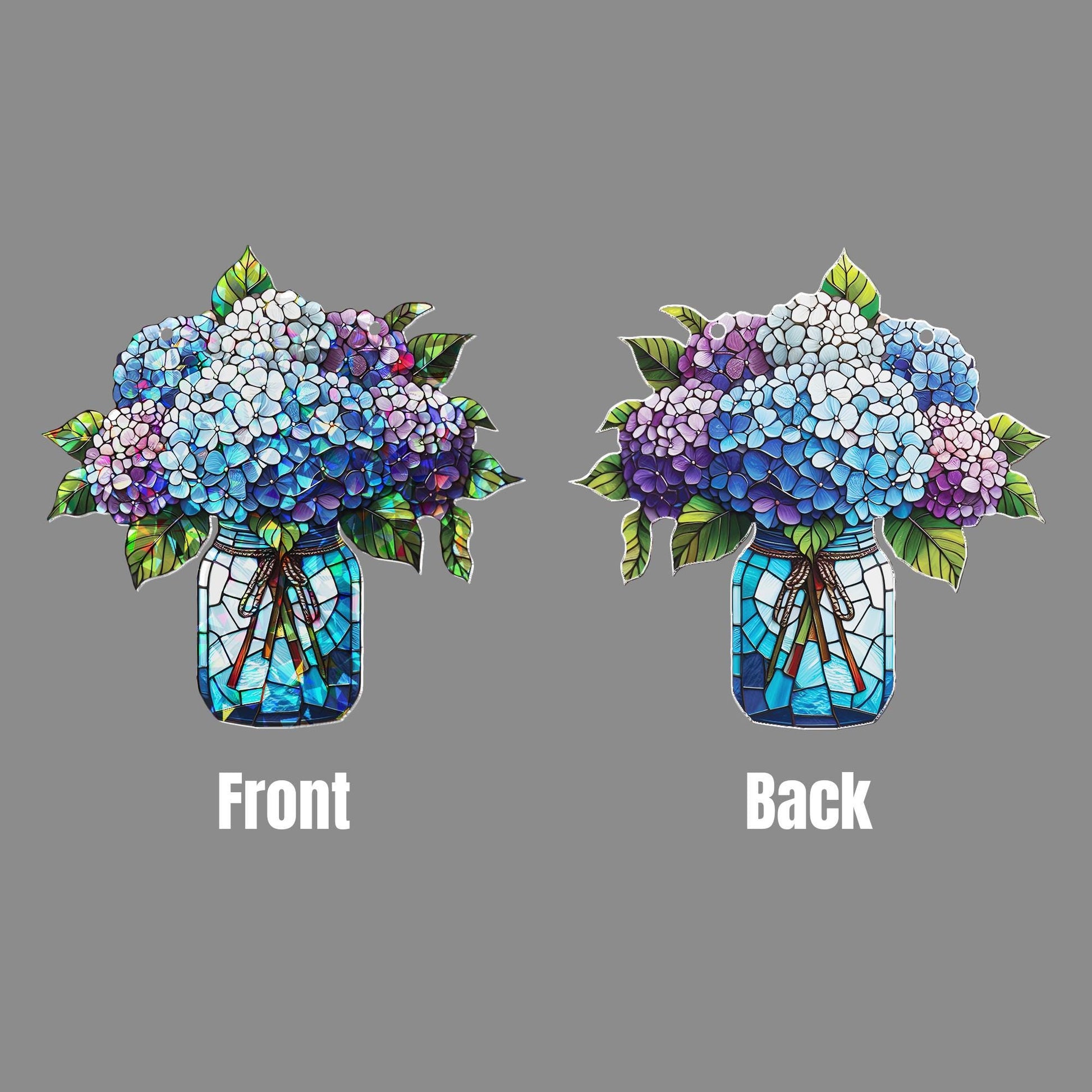 Hydrangeas Bouquet Hologram Window Hanging, charming kitchen decor for forget me not lovers, perfect Mother’s Day gift suncatcher