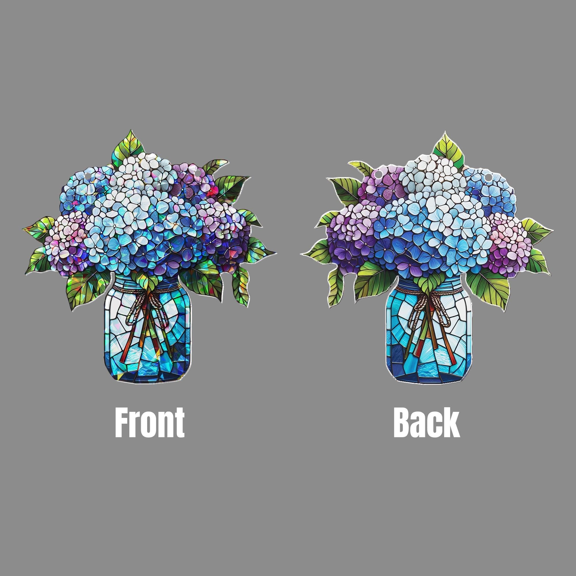Hydrangeas Bouquet Hologram Window Hanging, charming kitchen decor for forget me not lovers, perfect Mother’s Day gift suncatcher