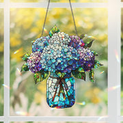 Hydrangeas Bouquet Hologram Window Hanging, charming kitchen decor for forget me not lovers, perfect Mother’s Day gift suncatcher