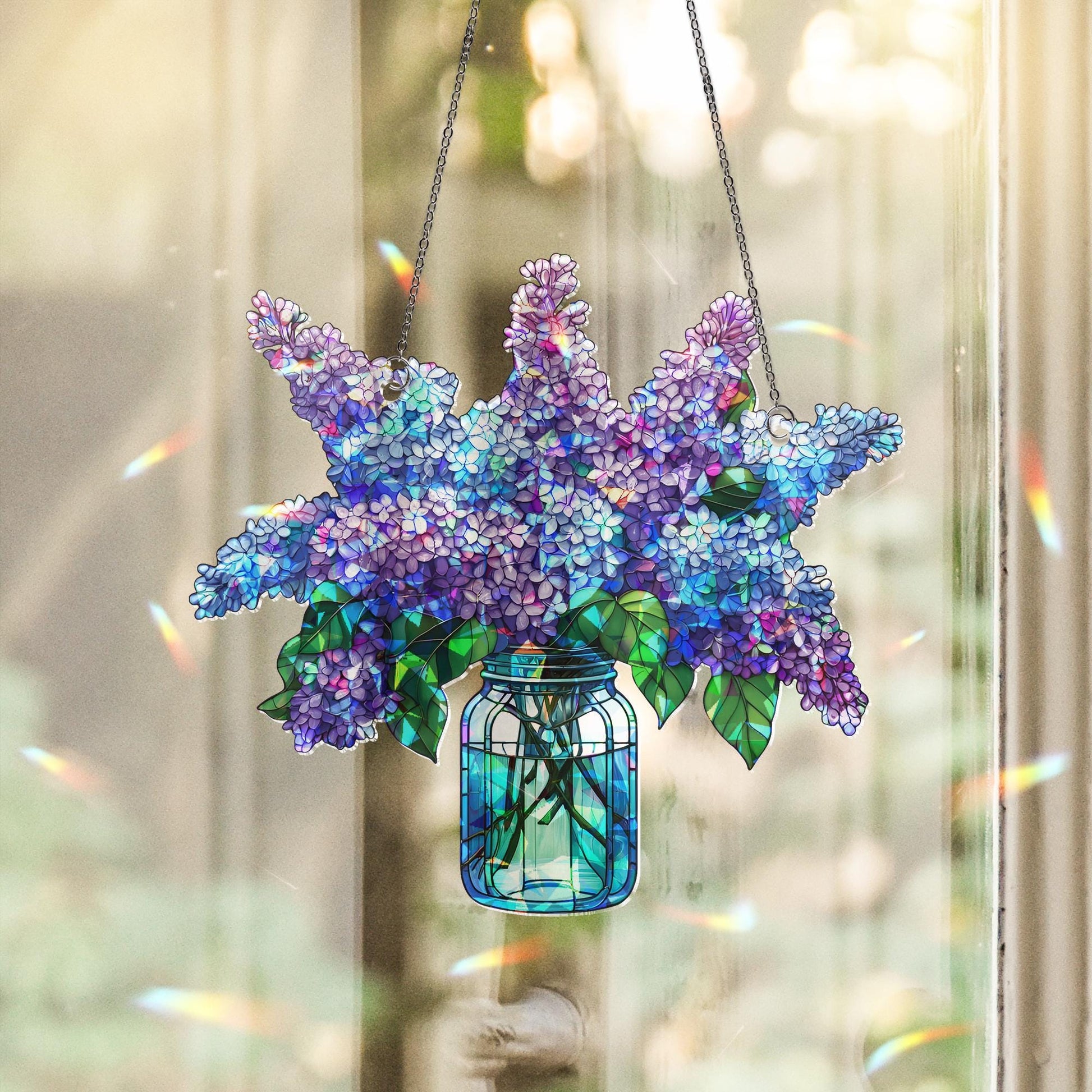 Lilacs  Bouquet Hologram Window Hanging, charming kitchen decor for forget me not lovers, perfect Mother’s Day gift suncatcher, Purple lilac