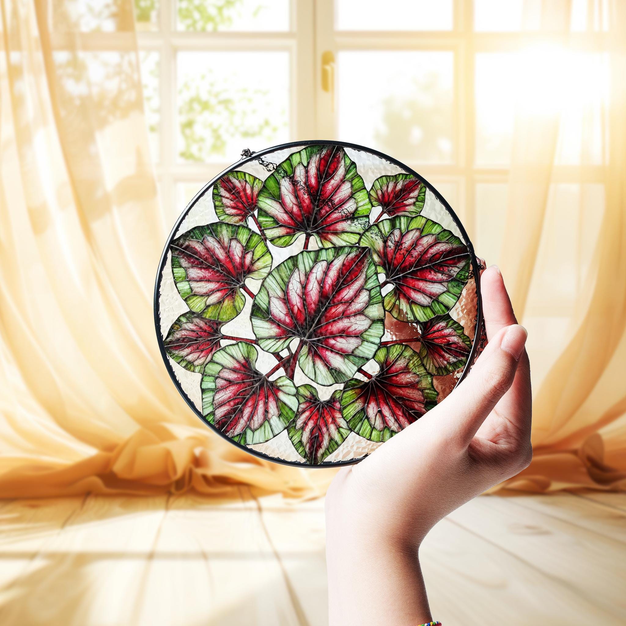 Begonia Plant GLASS Decor, Begonia Plant Lover Decor, Plant Lady Decor, Plant Lover Gift, Plant Mom Decor, Yard Decor, Plant Suncatcher