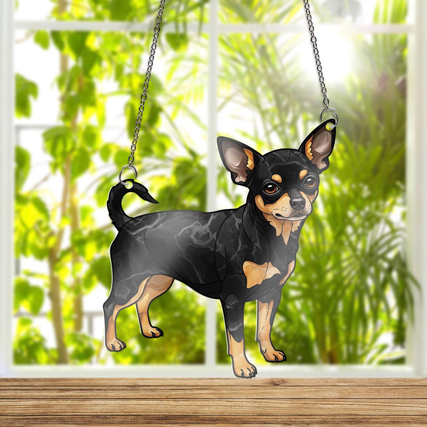 Black And Tan Chihuahua ACRYLIC Window Hanging, Chihuahua Mom Decor, Dog Mom Decor, Chihuahua Lover Decor, Mothers Day Gift, Dog mama Decor